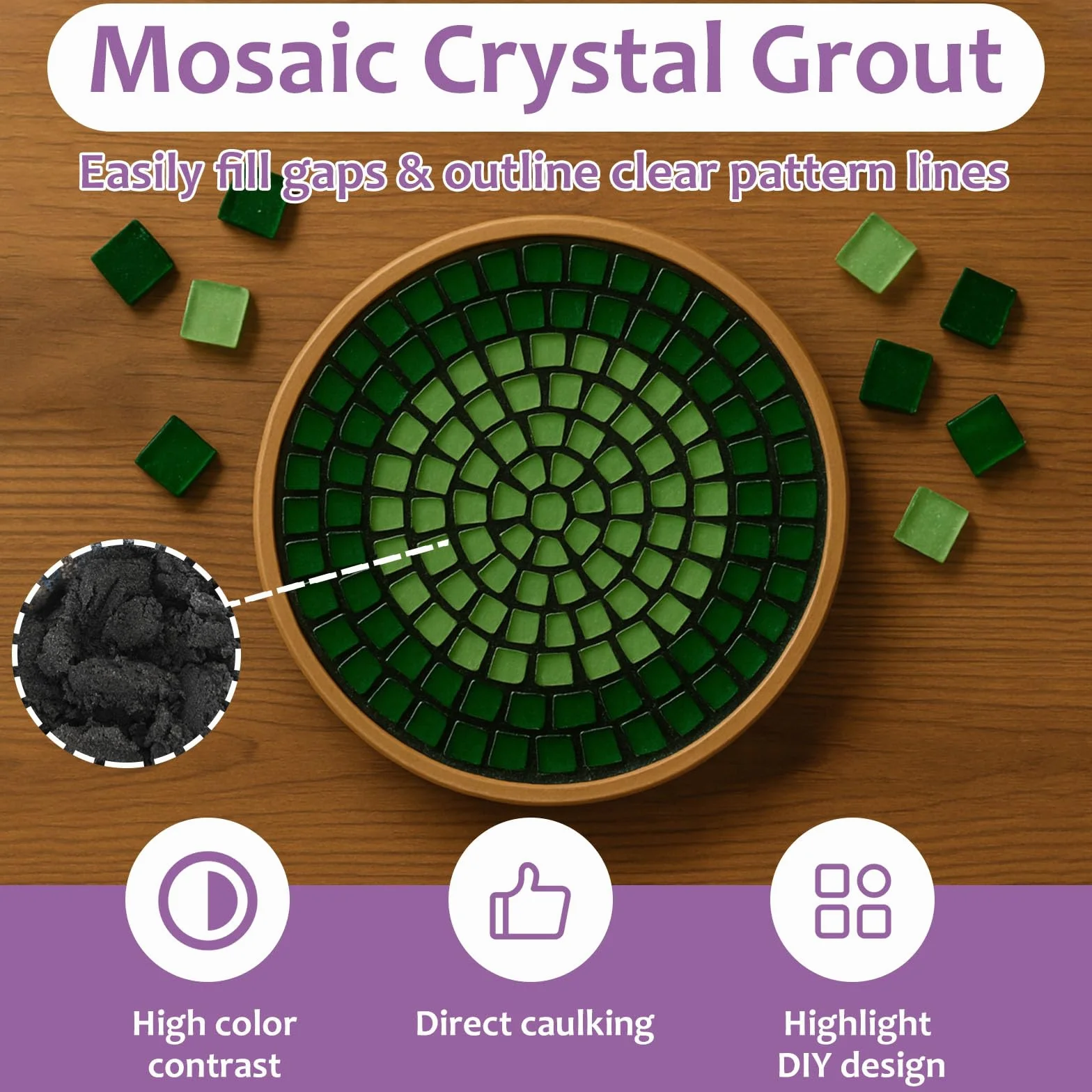 1DFAUL 200 g stucco per mosaico in cristallo per lavori artigianali, utensili per piastrelle in mosaico, elevato contrasto cromatico, calafataggio diretto (nero)