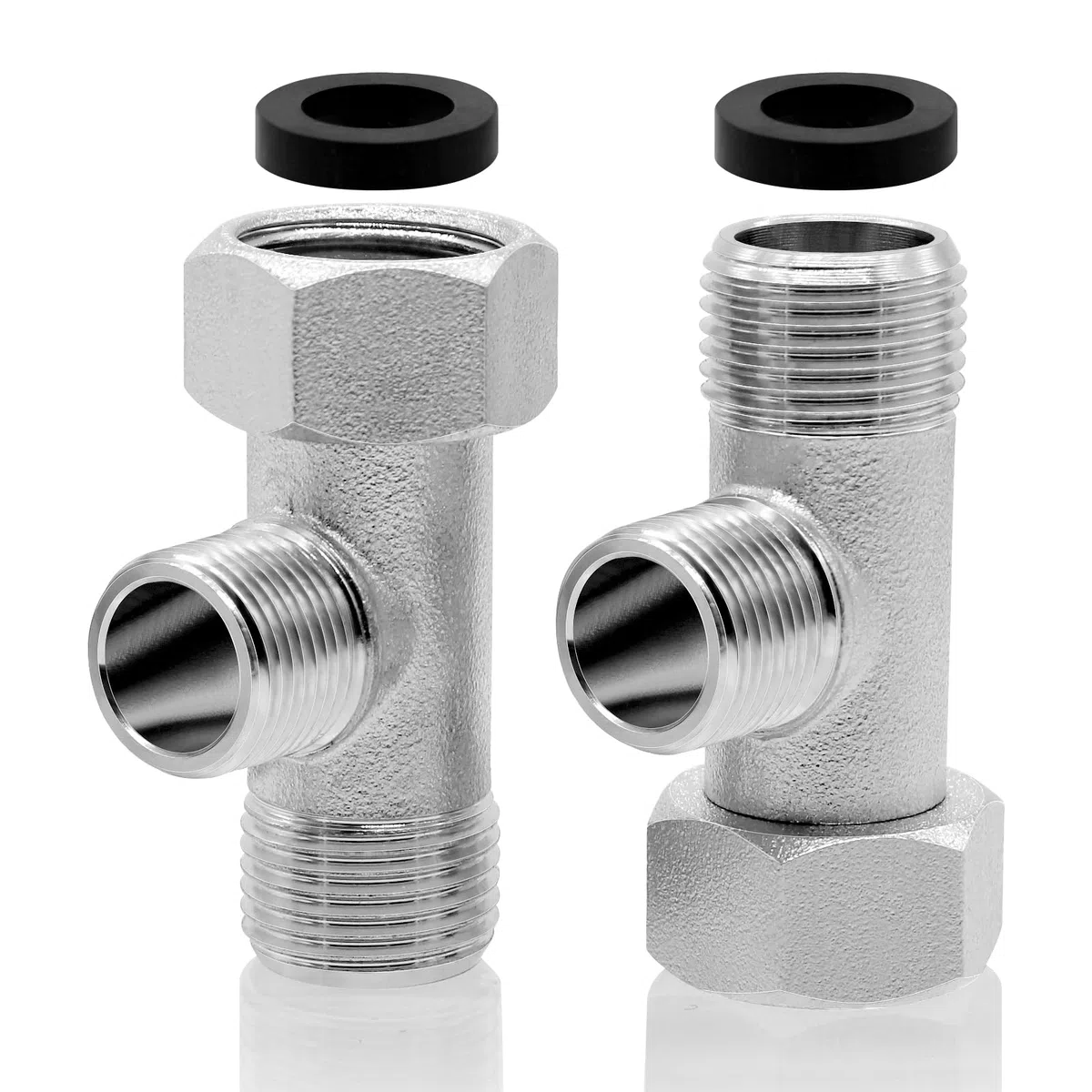 2 valvole angolari 3/8, 9/16 T, set di collegamento per WC, valvola di conversione a 3 vie, raccordo per acqua, raccordo a T, rotazione di 180°, nichelato, valvola di scarico per casa, bagno e