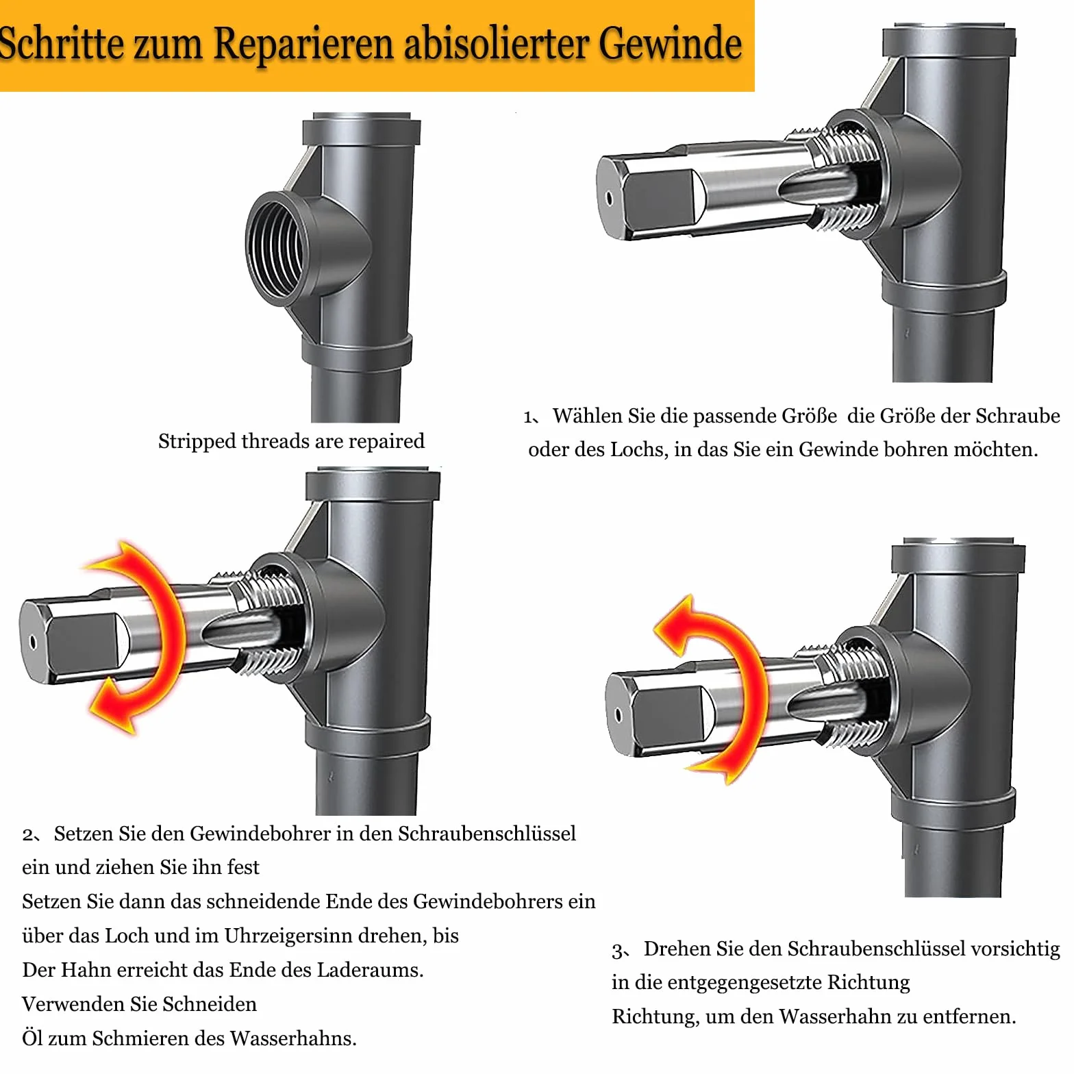 Set rubinetti per tubi, rubinetto in acciaio al carbonio da 1/2 pollice, filettatura interna da 3/4 pollici, rubinetto per incisione, per collegamenti di tubi dell'acqua, riparazione auto e macchine
