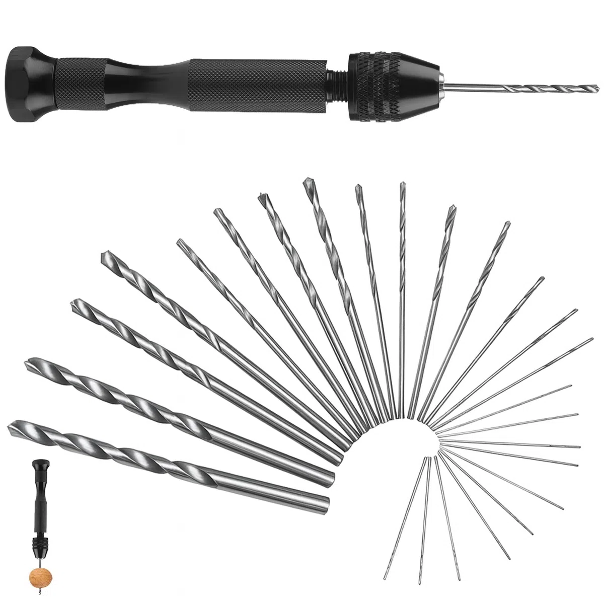 MIni Trapano a Mano Twist Drill Bits, 25pcs Trapano Elicoidale Trapano Manuale per Fai Da Te Gioielli, Metallo, Legno, Senza Fili, Utensili Rotanti per Adulti Lavoro di Precisione