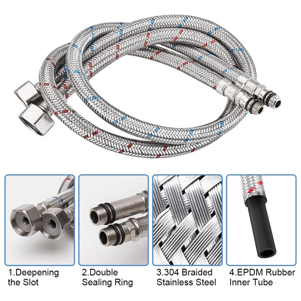 2 Pezzi Tubo di Collegamento per Rubinetto G3/8 X M10, Flessibili per Miscelatori 80 cm, Flessibile Rubinetto Cucina 3/8 Intrecciato in Acciaio Inox per Rubinetti Miscelatori, Doccia, Lavandino