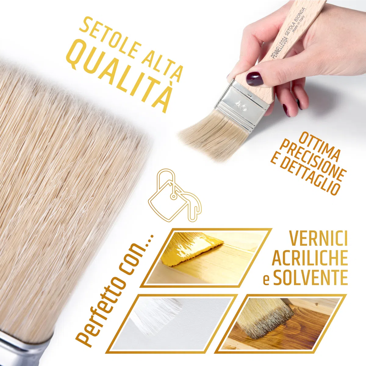 PENNELLIFICIO 2000 | Pennello per Ritocchi e Pulizie, Pennello Piatto, per Vernice Acrilica e a Solvente, Ghiera in Banda Stagnata, Larghezza 20 mm – Made in Italy