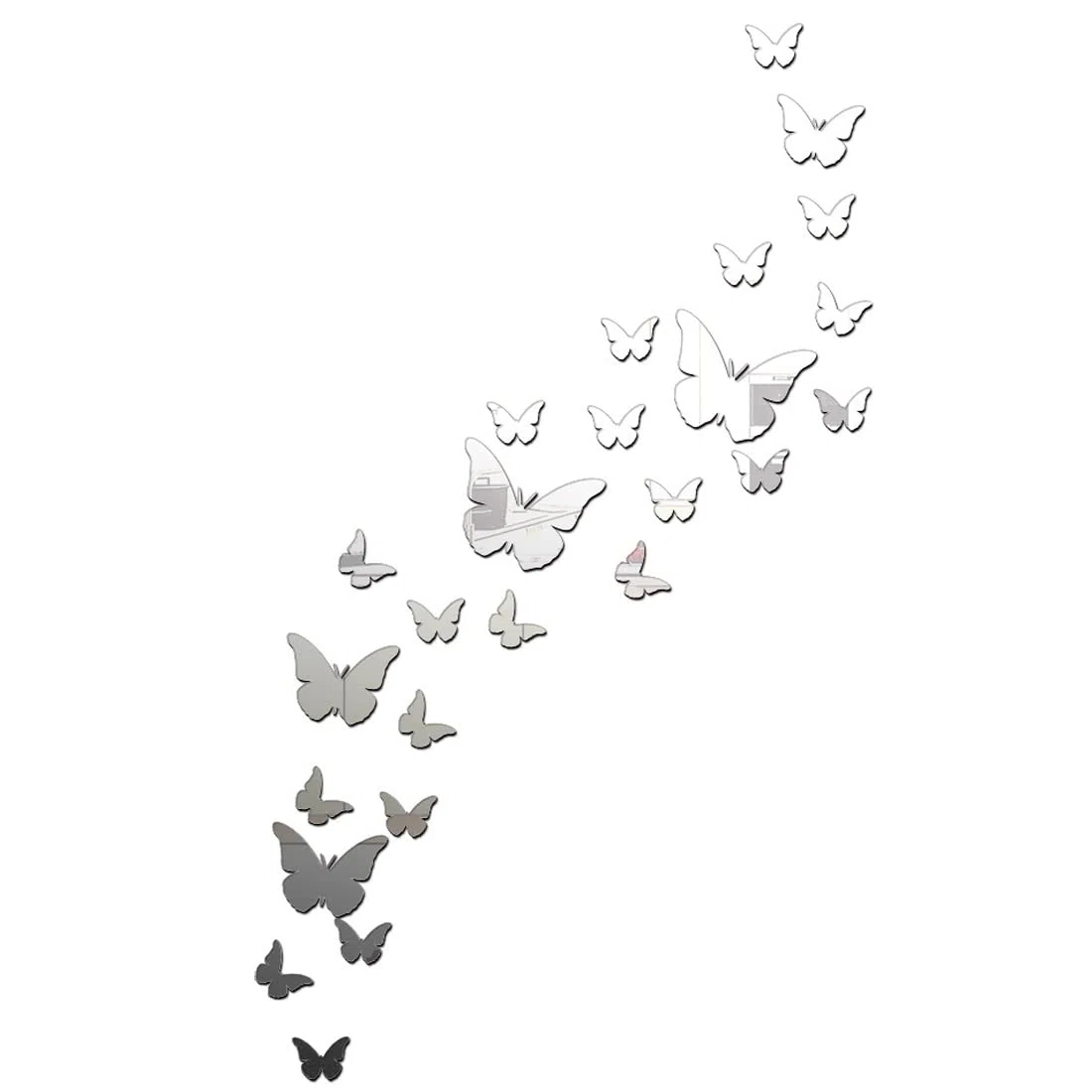 30PCS Argento Farfalla Specchio Wall Sticker Combinazione 3D Specchio Wall Sticker Home Decor