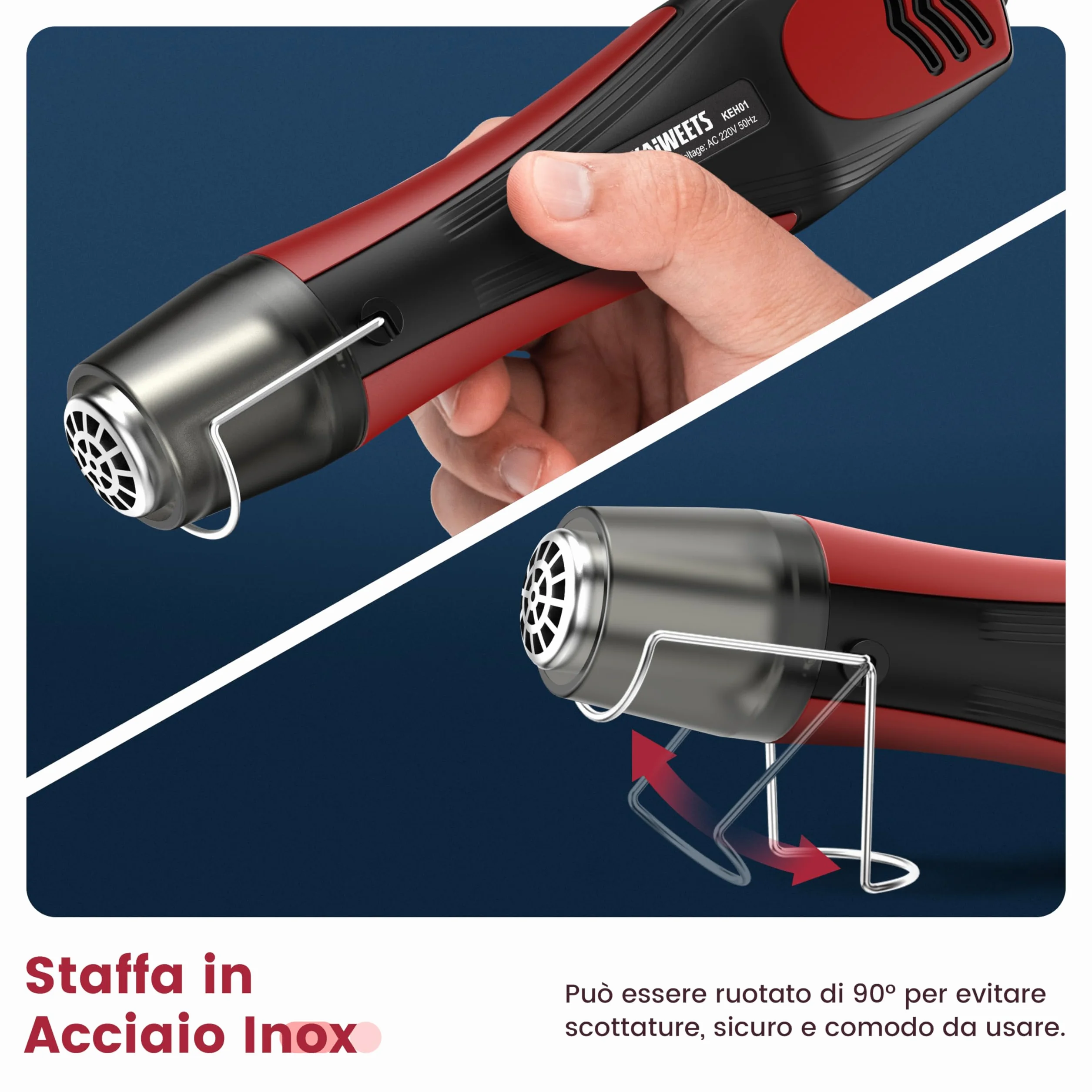 KAIWEETS 450°C Pistola Termica, Con Ugello In Acciaio Inox, 450W Pistola Aria Calda, Con 2 Temperatura, Protezione da Sovraccarico, Per DIY, Film Termoretraibile, Guaina Termorestringente (rosso)
