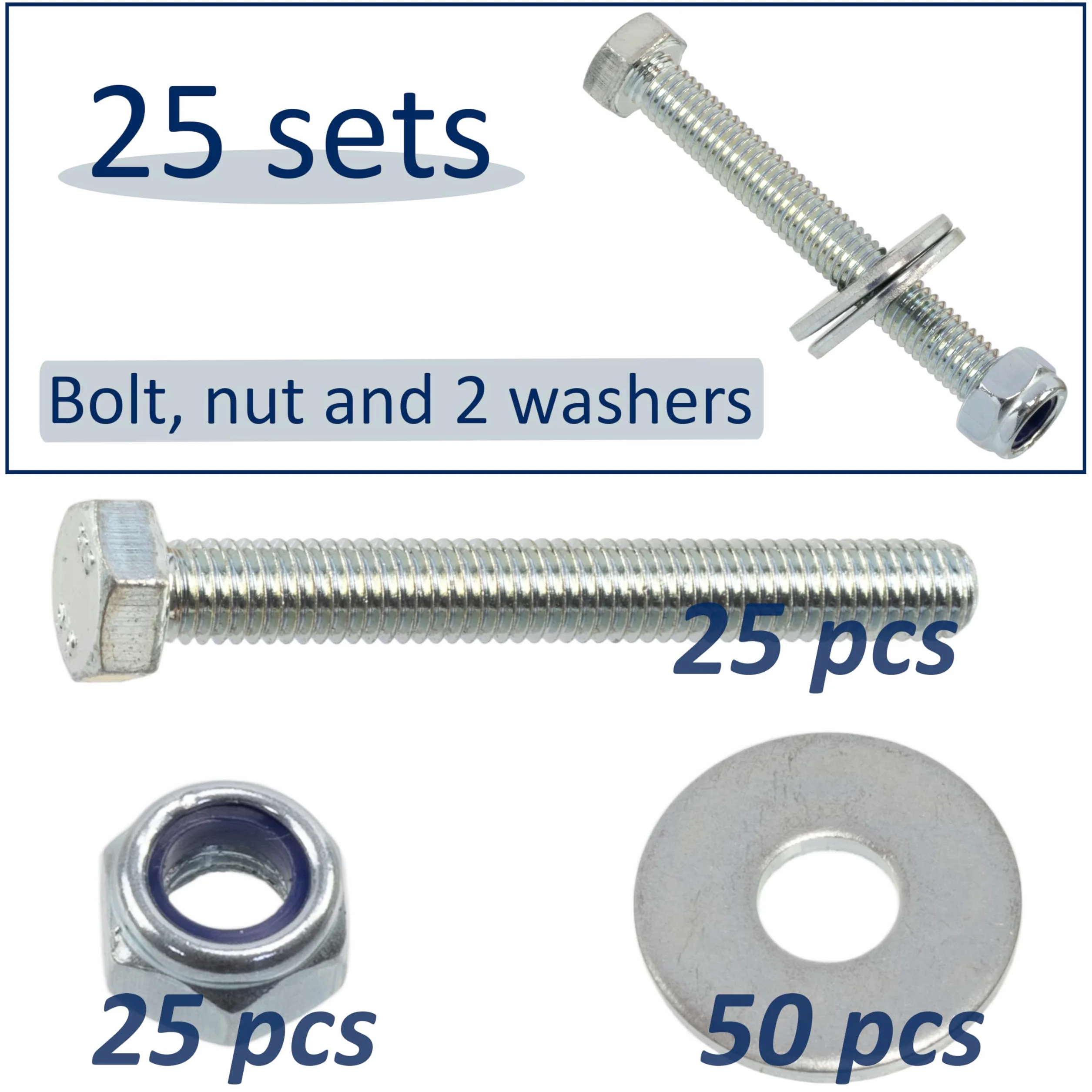 AERZETIX Set di 25 bulloni a testa esagonale M5x40 mm + 50 rondelle larghe + 25 dadi esagonali autobloccanti M5 in acciaio