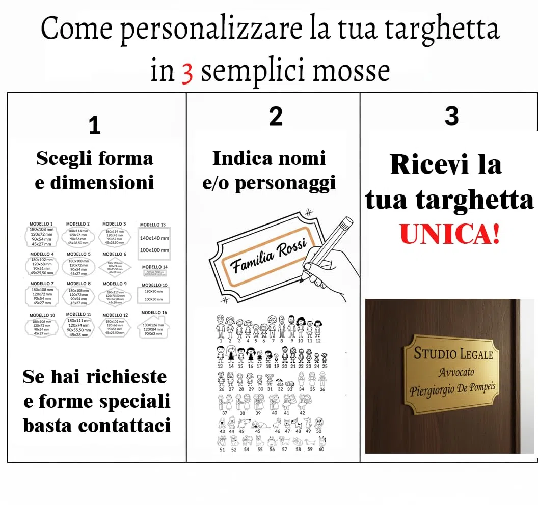 Targa Porta Ingresso Personalizzabile Oro Spazzolato - Nome, Indirizzo, Design a Scelta, Targhetta Fuoriporta Laser Incisa Laminato Plastico