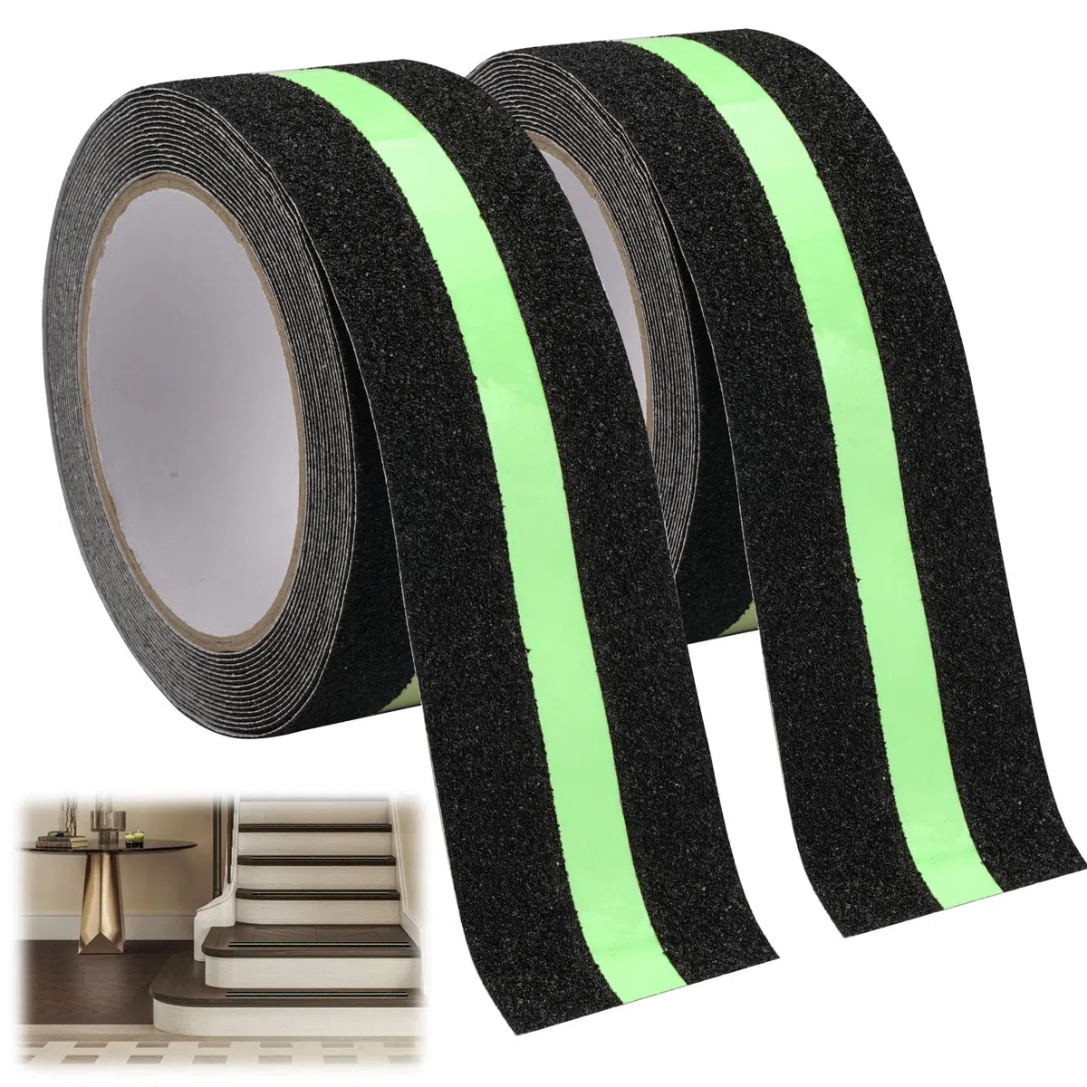 HIKPACKER 2 Pezzi Strisce Antiscivolo Per Scale Esterne,5CM x 10M Nastro Antiscivolo Scale,Nastro Adesivo Antiscivolo,Nastro Antiscivolo Fluorescente Per Scale Gradini Decking Interni Esterni