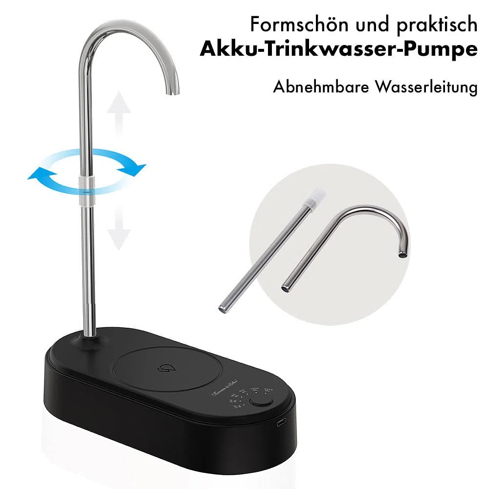 Rosenstein & Söhne pompa dell'acqua: set da 2 Pompe per acqua potabile a batteria, nero, per taniche standard da 18,9 l, batteria da 1.200 mAh (tanica d'acqua con pompa, ad acqua a campeggio)