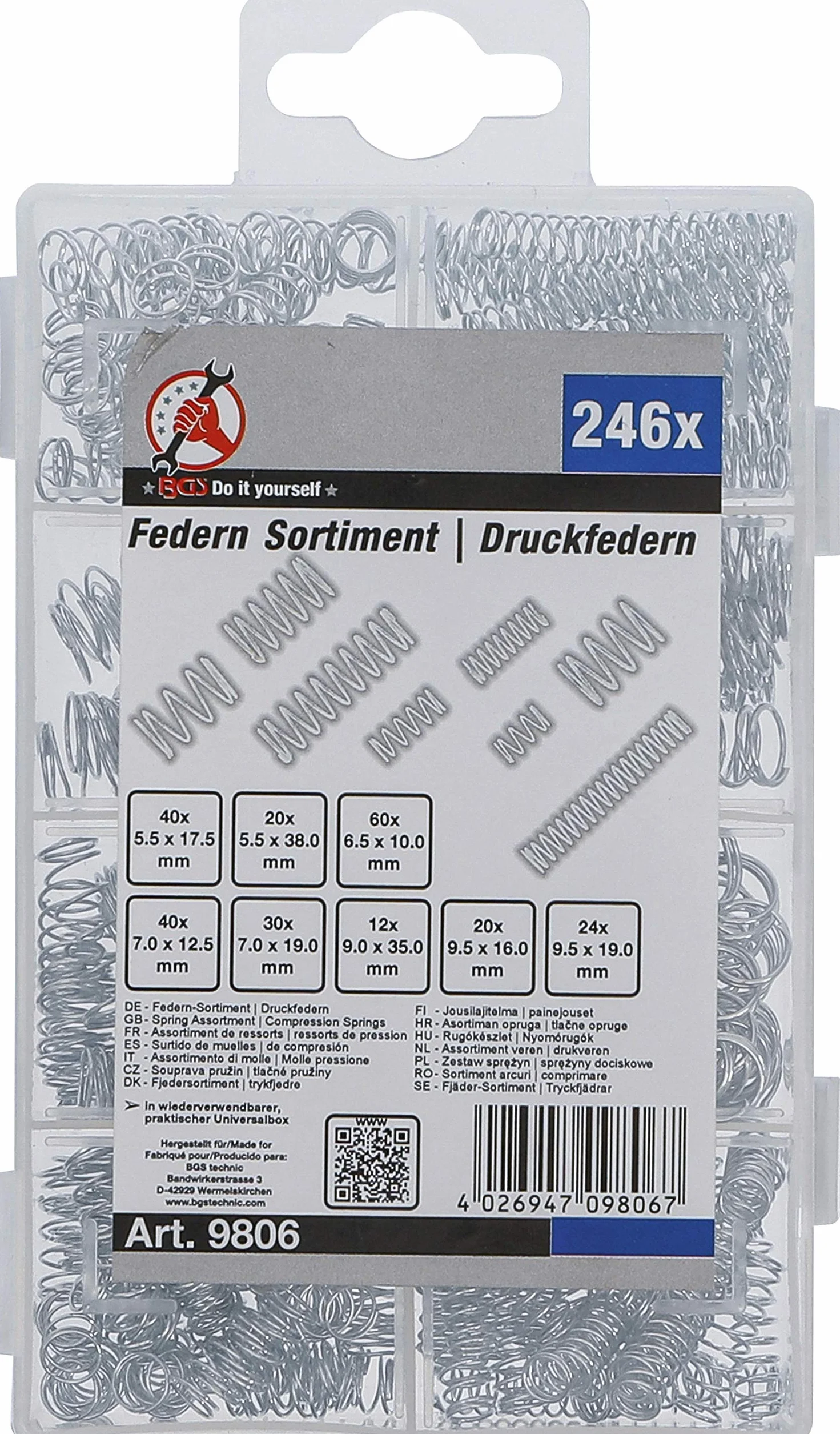 BGS Diy 9806 | Assortimento di molle | Molle pressione | 246 pz.