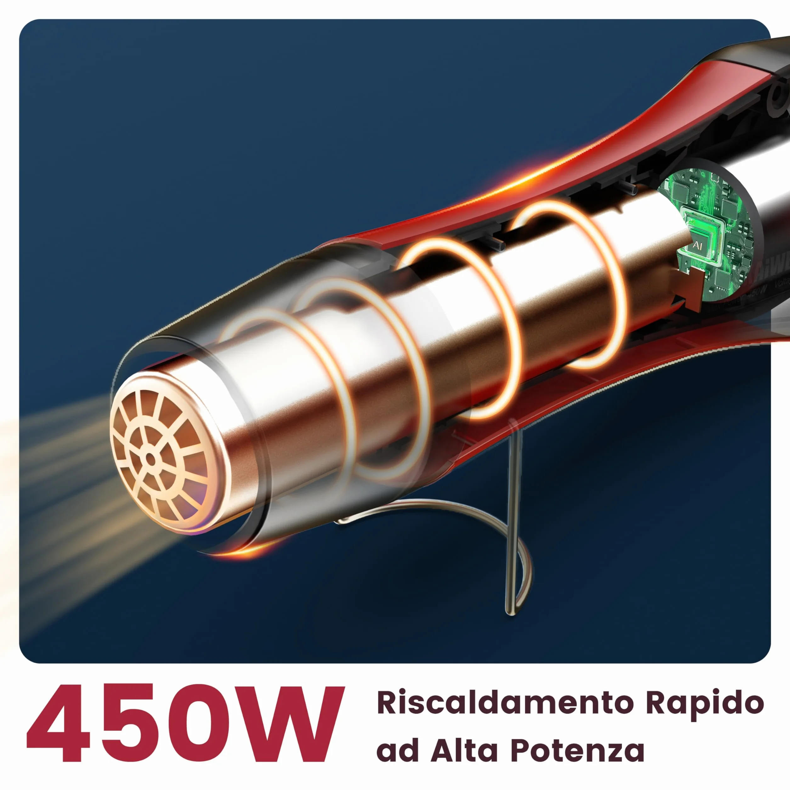 KAIWEETS 450°C Pistola Termica, Con Ugello In Acciaio Inox, 450W Pistola Aria Calda, Con 2 Temperatura, Protezione da Sovraccarico, Per DIY, Film Termoretraibile, Guaina Termorestringente (rosso)