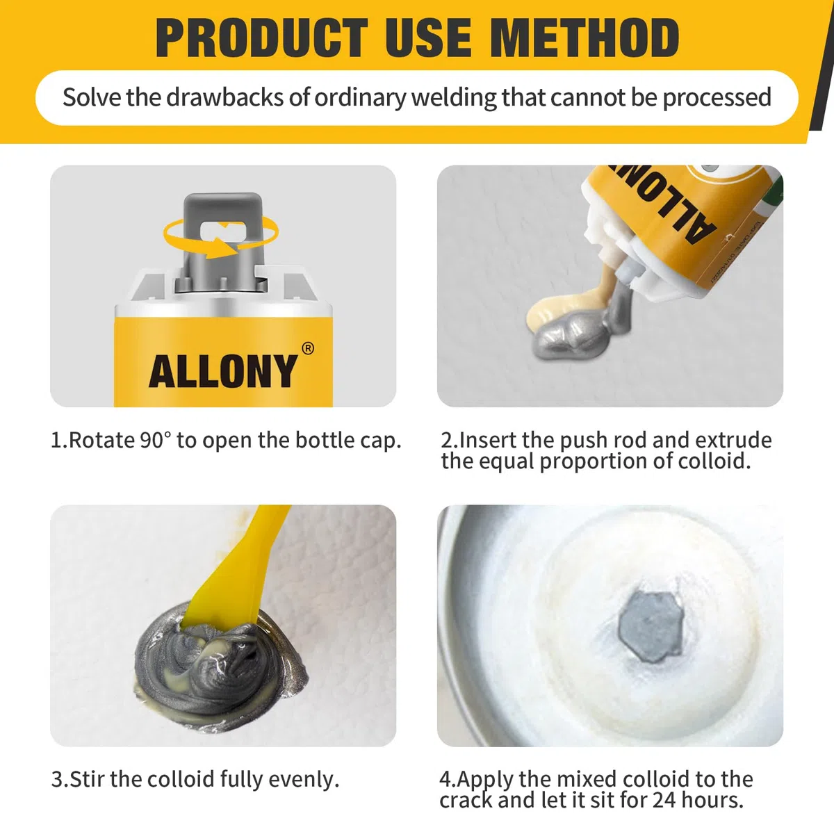 Allony Colla Bicomponente per Metallo, 2 Pezzi Metal Repair Paste, Bicomponente per Metalli, AB Colla Metallica, Pasta per Riparazione Metallo Saldato per Acciaio, Ghisa (100G*2)