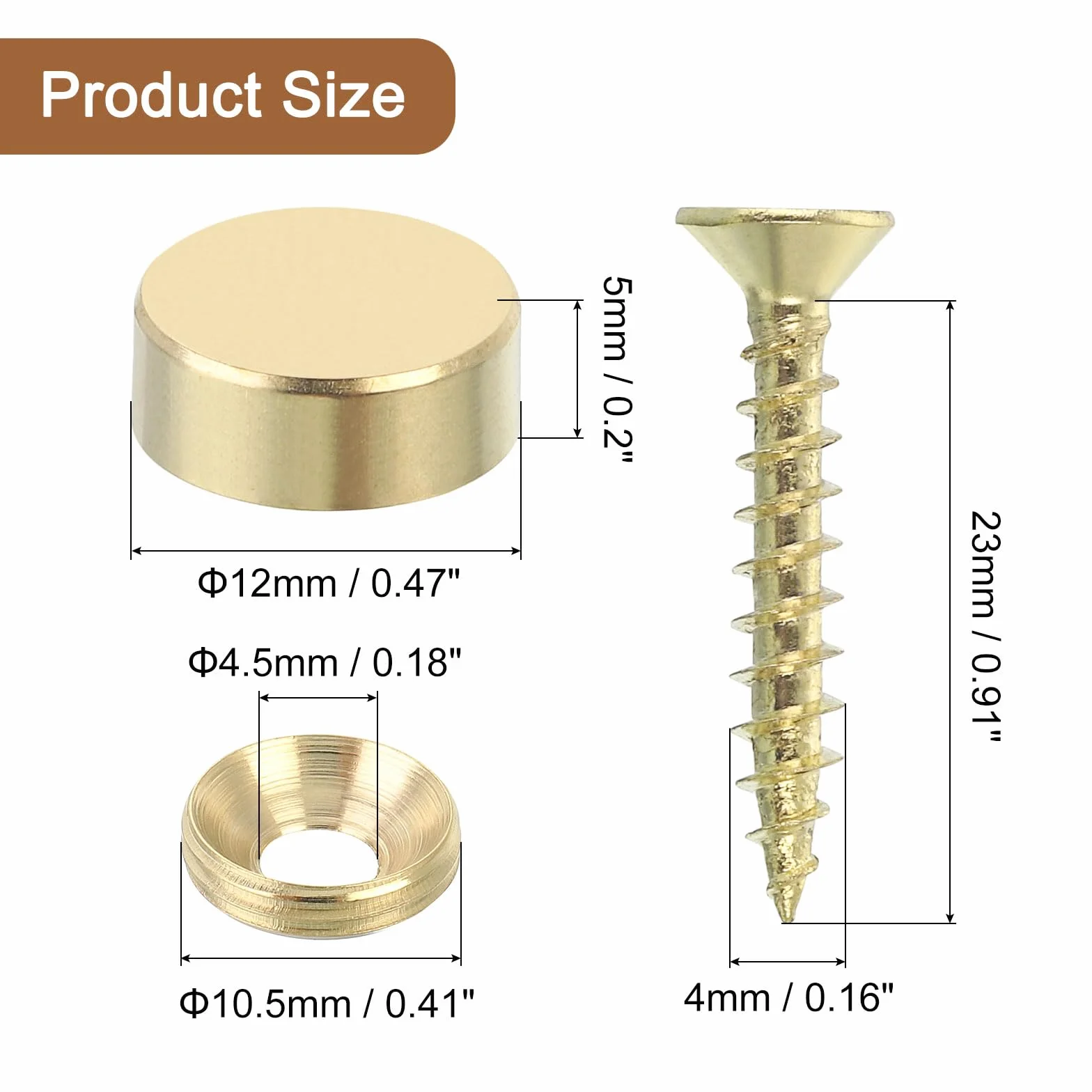 QUARKZMAN Viti Decorative in Ottone 12 mm per Specchio, Fissaggio Mobili, Oro