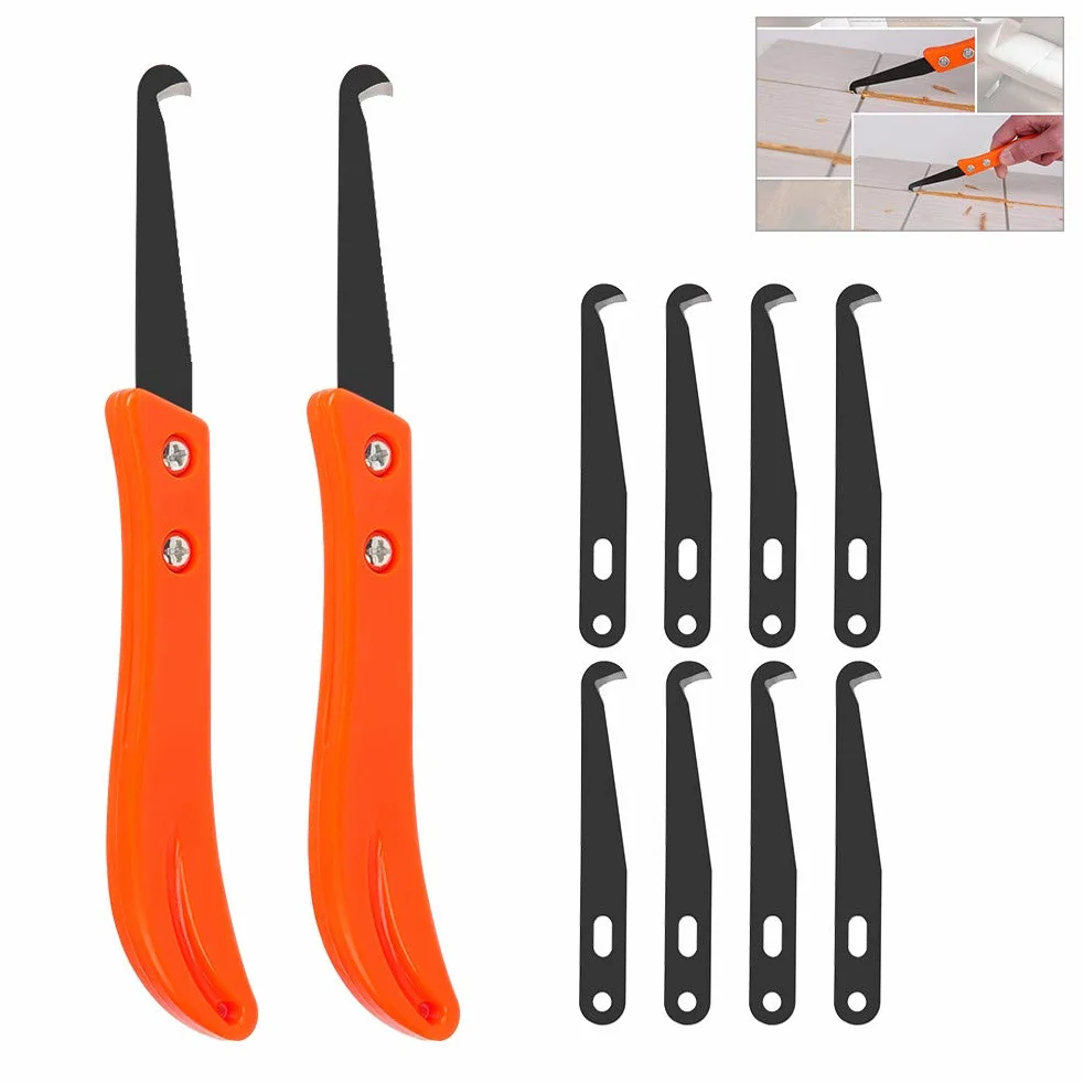 Raschietto per Fughe Piastrelle Grout Remover 2PCS Kit Rimozione Silicone Stucco con 10 PEZZI Coltello Acciaio