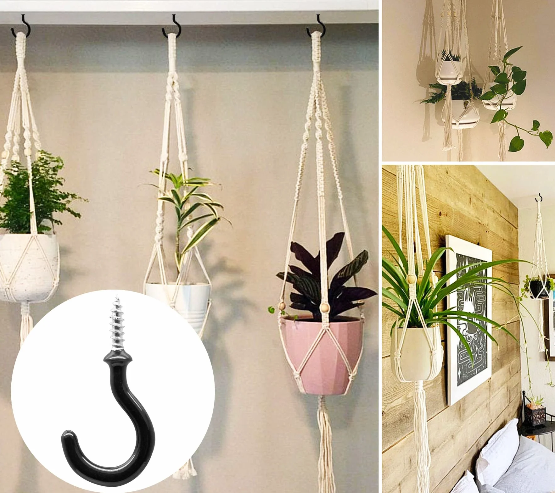 Biaungdo 60 ganci a vite per tazze da soffitto da 2,5 cm, ganci a vite autofilettanti neri