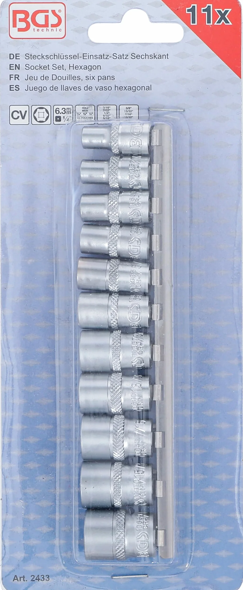 BGS 2433 | Serie di bussole esagonali | 6,3 mm (1/4") | dimensioni in pollici | 11 pz.