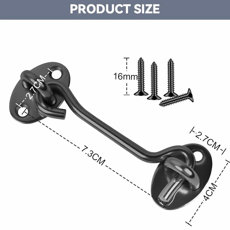 Flintronic Gancio Finestra, 2 Pezzi Gancio per Cabina, 3 Inch Gancio Chiusura Porta Gancio Finestra Chiavistello per Porta, per Finestra per Porta Scorrevole, Camera da Letto, Bagno- Nero