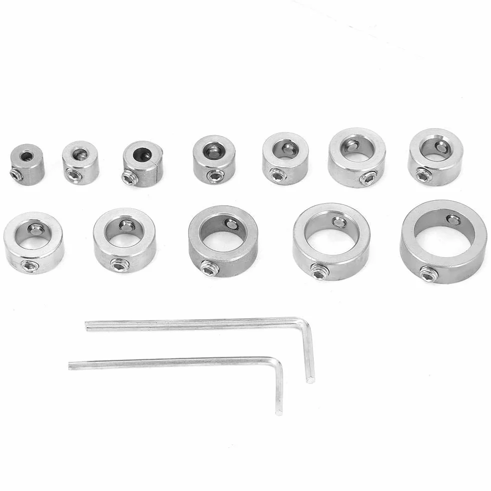 Drill Stop Set, 12 pezzi 3-16 mm Trapano in acciaio inossidabile Bit di arresto della profondità Anello limite di perforazione con chiave esagonale per stringere il set di arresti
