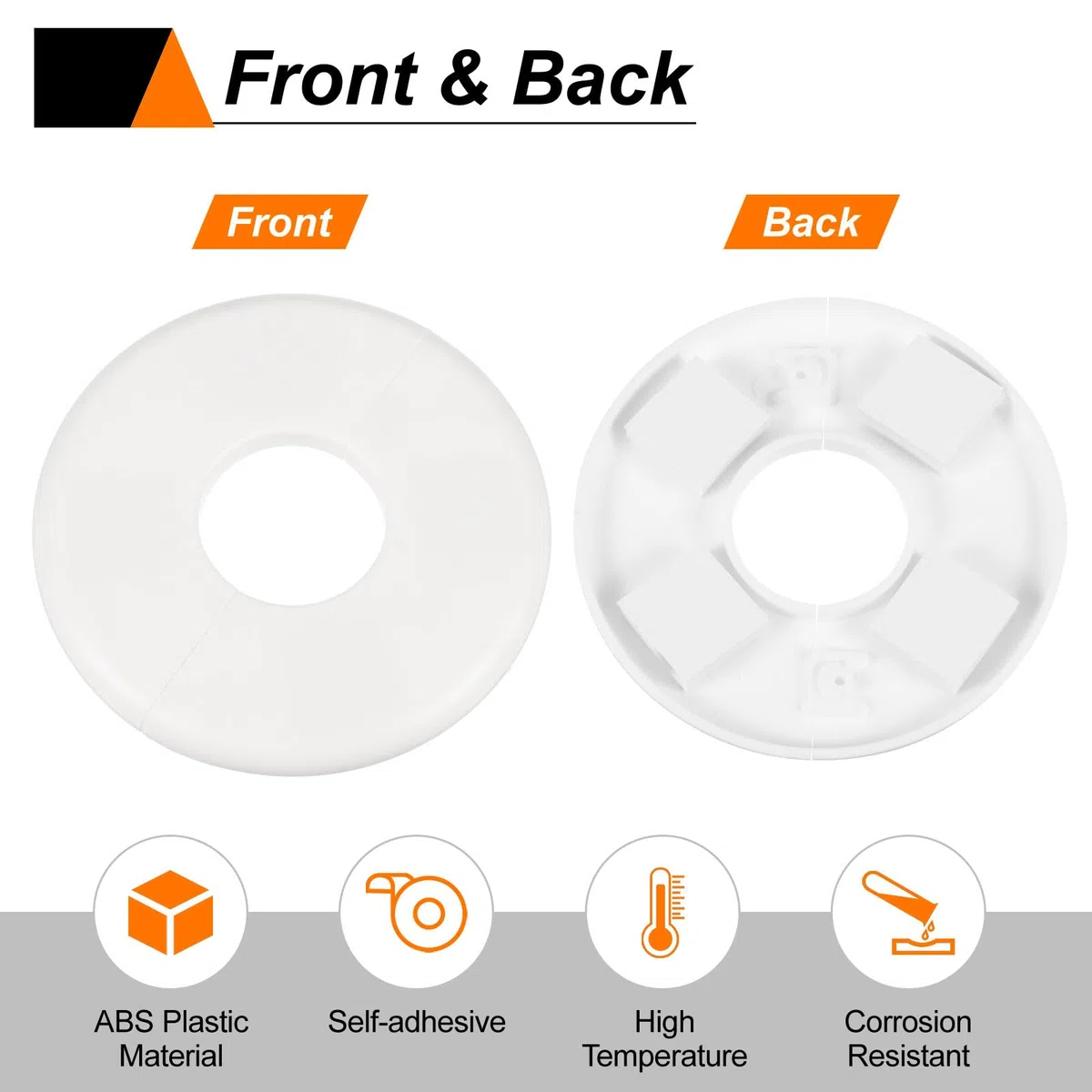 QUARKZMAN 2Pcs Wall Split Flange 44mm/1.7" Autoadesivo Piastre Di Copertura Idrauliche ABS Plastica Piastra Scutetto Rotonda Design A Fibbia Per Tubi Acqua Decorazione Bagno Cucina Bianco
