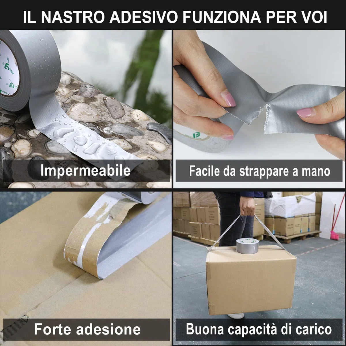 BOMEI PACK Nastro Adesivo Extra Forte, Nastro Telato Nero, Duct Tape 3 Rotoli 50 mm x 40 m per Lavori di Riparazione, Fissaggio, Sigillatura, Etichettatura e Ristrutturazione (GRIGIO)