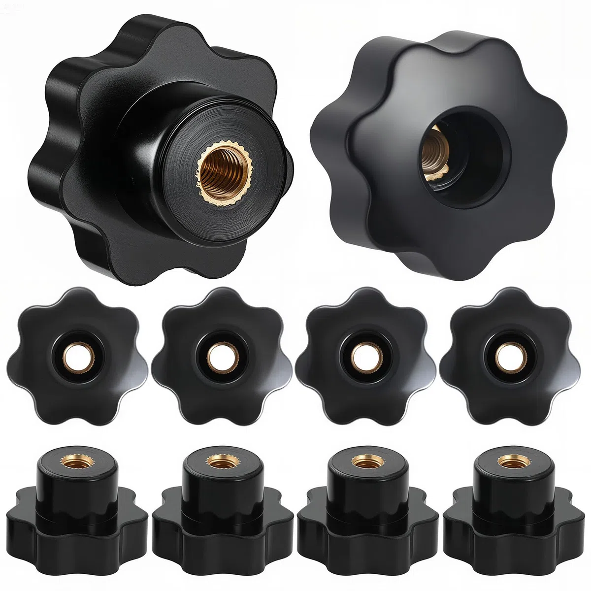 HSEAMALL 10 Pezzi Dado a Stella M6 Ad Alette - Manopola di Serraggio Con Filettatura Interna in Plastica, Foro Passante - Per Macchina Utensile, Nero