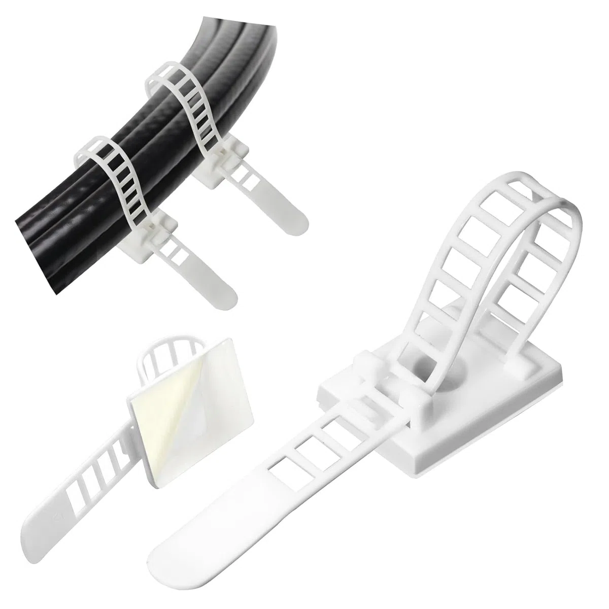 50 Bianco Pezzi Clip per Cavi Riusabili, Fascette Regolabili con Adesivo e Fori per Viti, Organizzatore Cavi per Scrivania, Casa, Ufficio, Officina