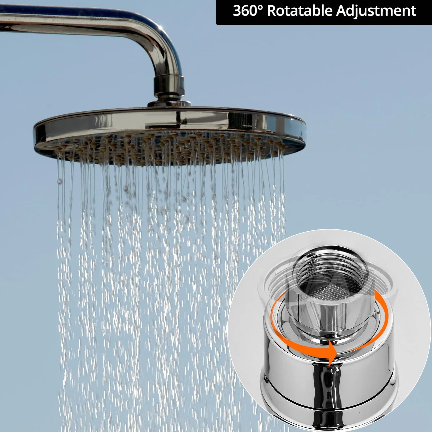 QWORK® Soffione doccia a pioggia Ø 23 cm, soffione doccia cromato ad alta pressione 360°, soffione doccia rotondo