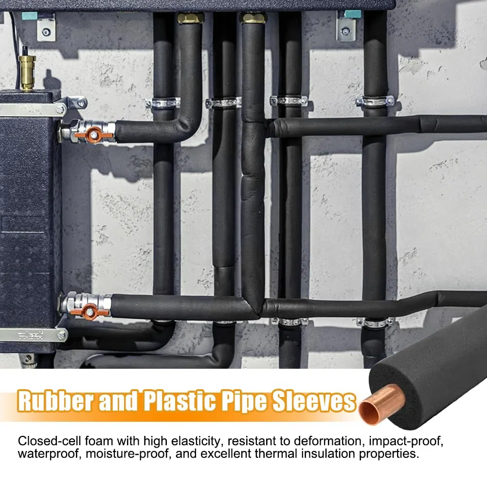 Yuragim Isolamento Tubi Schiuma Ø 16mm 1.8m Nero Isolante Termico per Tubi Riscaldamento Acqua Guaina Isolante Protezione Anticondensa Installazione Facile per Casa e Impianti