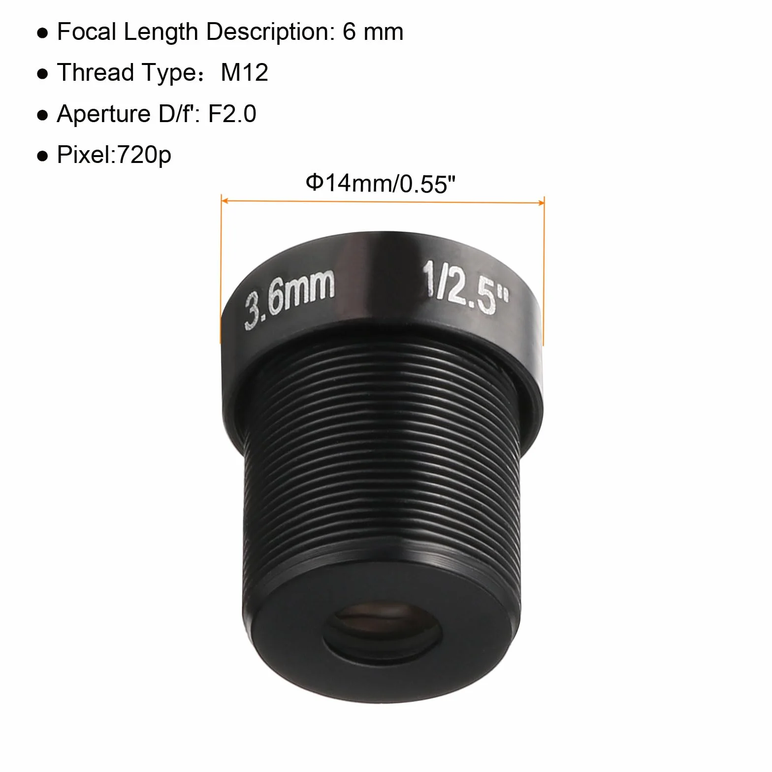QUARKZMAN 3,6 mm CCTV Fotocamera Lenti 720p F2,0 FPV Grandangolo Sicurezza Fotocamera Lenti M12 Filettato Dia per IP Camera Panoramica Nero