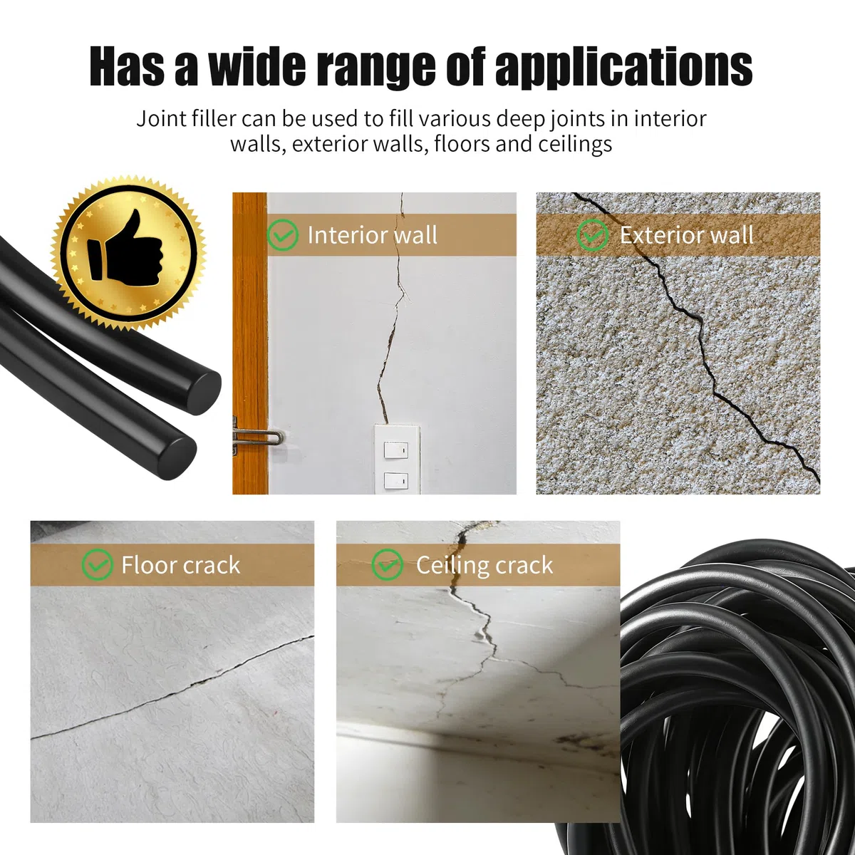 15 Metri Nastro Tenuta Gomma Espansa Diametro 4mm Gomma Cordone di Tenuta Rotonda Cordone Sigillante Nero per Giunti per Sigillatura delle Cuciture di Porte Finestre