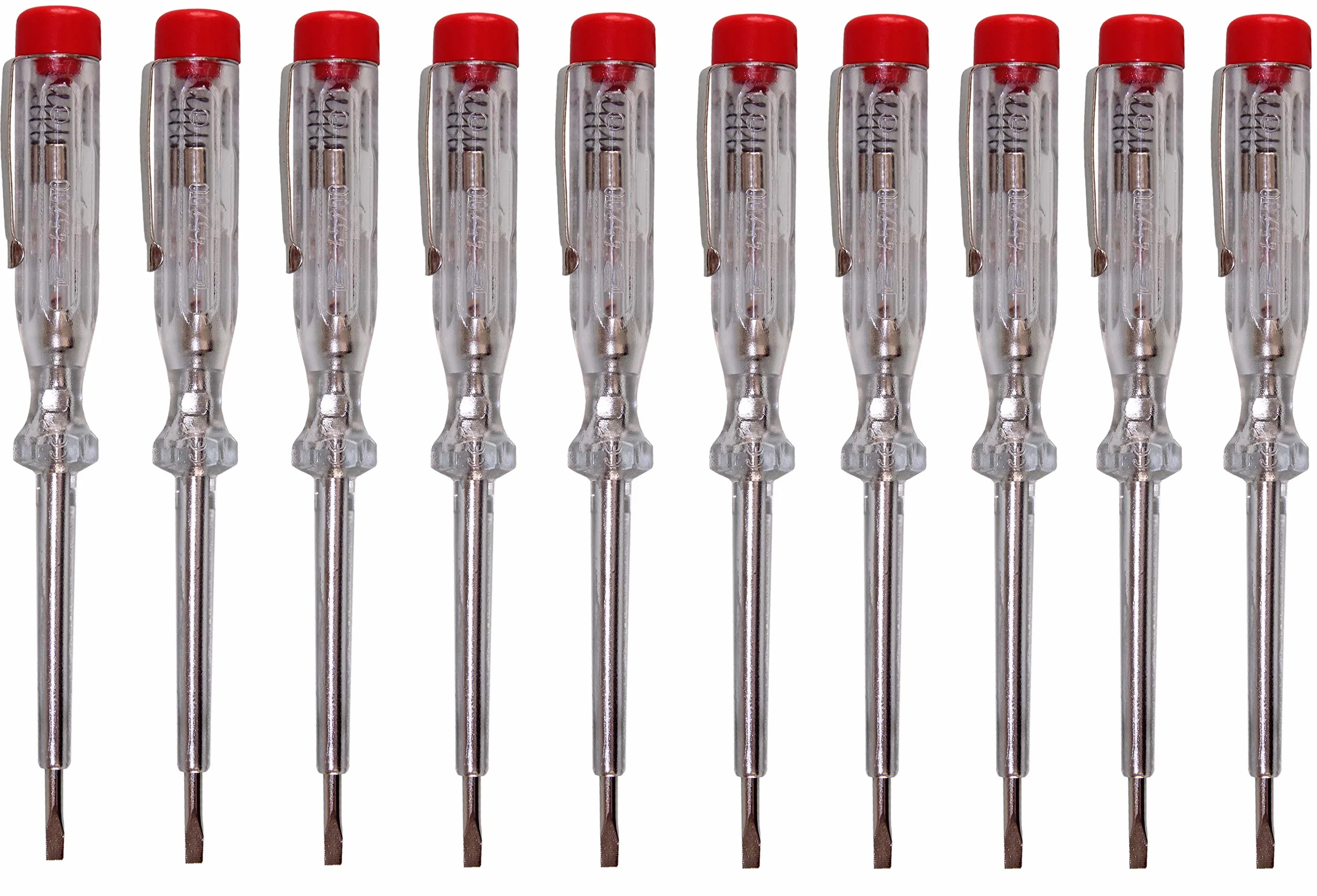 H + H Werkzeug 45200 Tester standard 10 x 45200 tester di tensione/fase fino a 250 V GS testato secondo VDE 0680 Made in Germany, trasparente/rosso, 140 mm