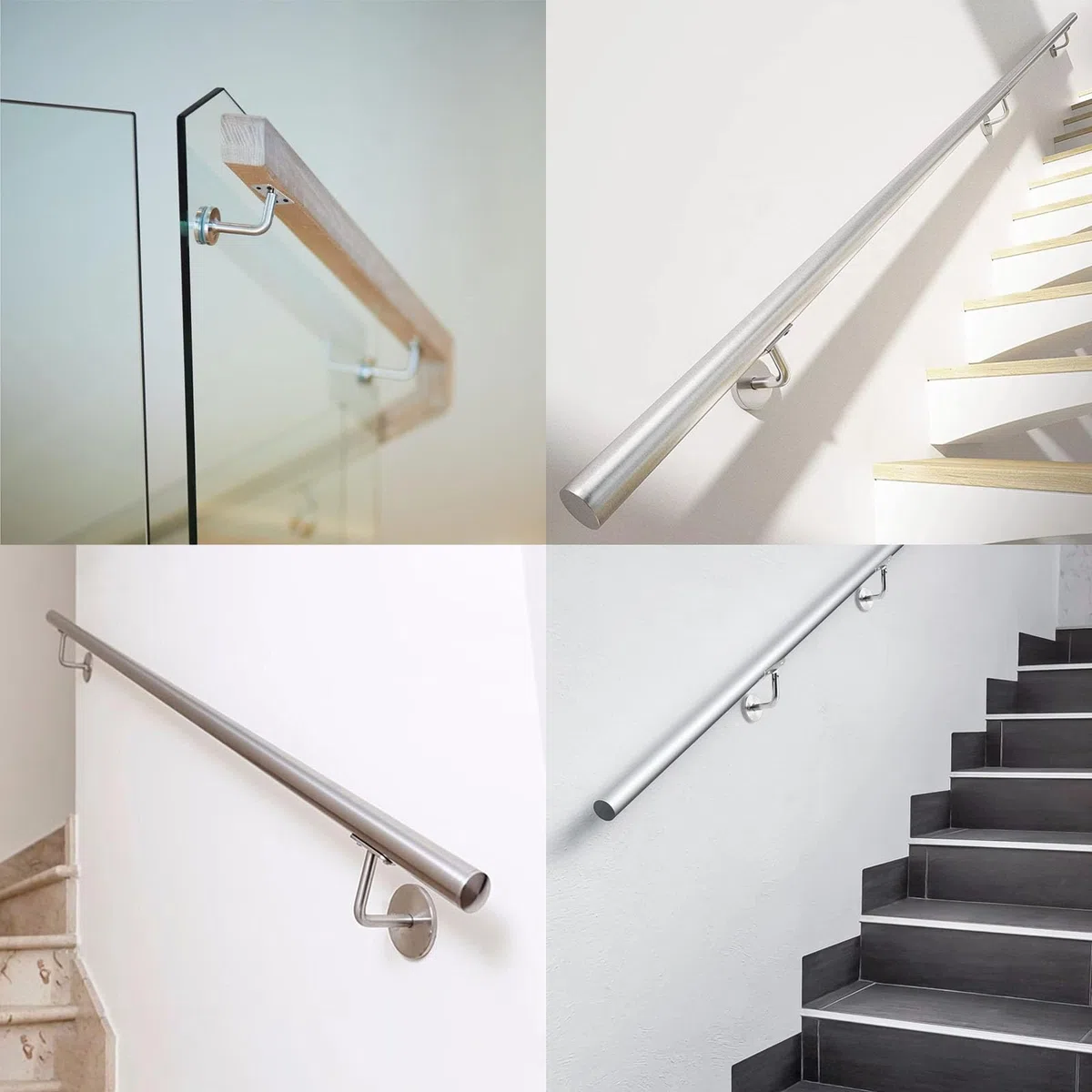 6 Supporti per Corrimano in Acciaio Inox, Fissaggio a Parete per Corridoio, Ringhiera per Scale, Anziani - Con Cacciavite