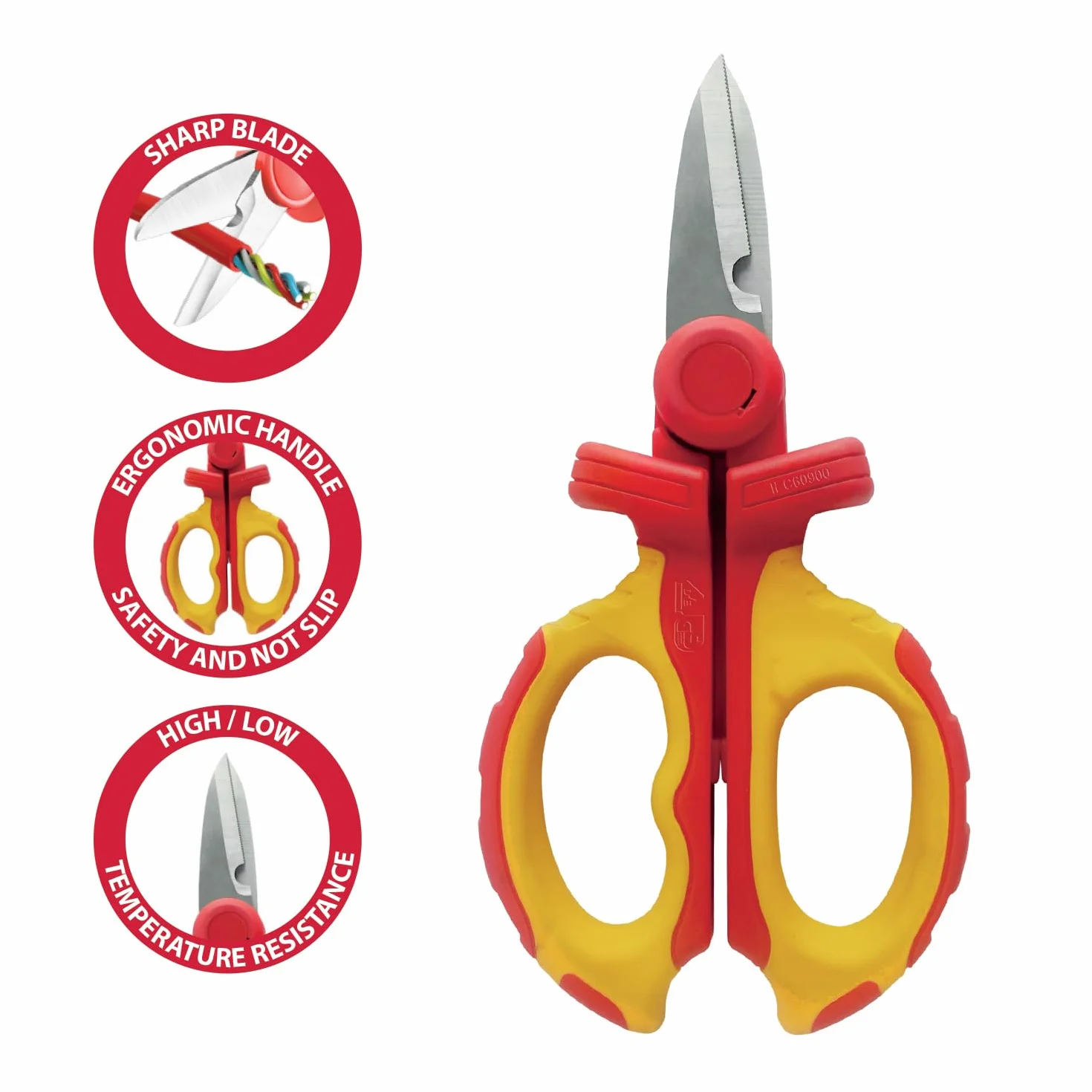Velamp Forbici Isolate da Elettricista 1000 V – VDE, lame in acciaio temprato con microseghettatura e sguainacavi, impugnatura ergonomica antiscivolo