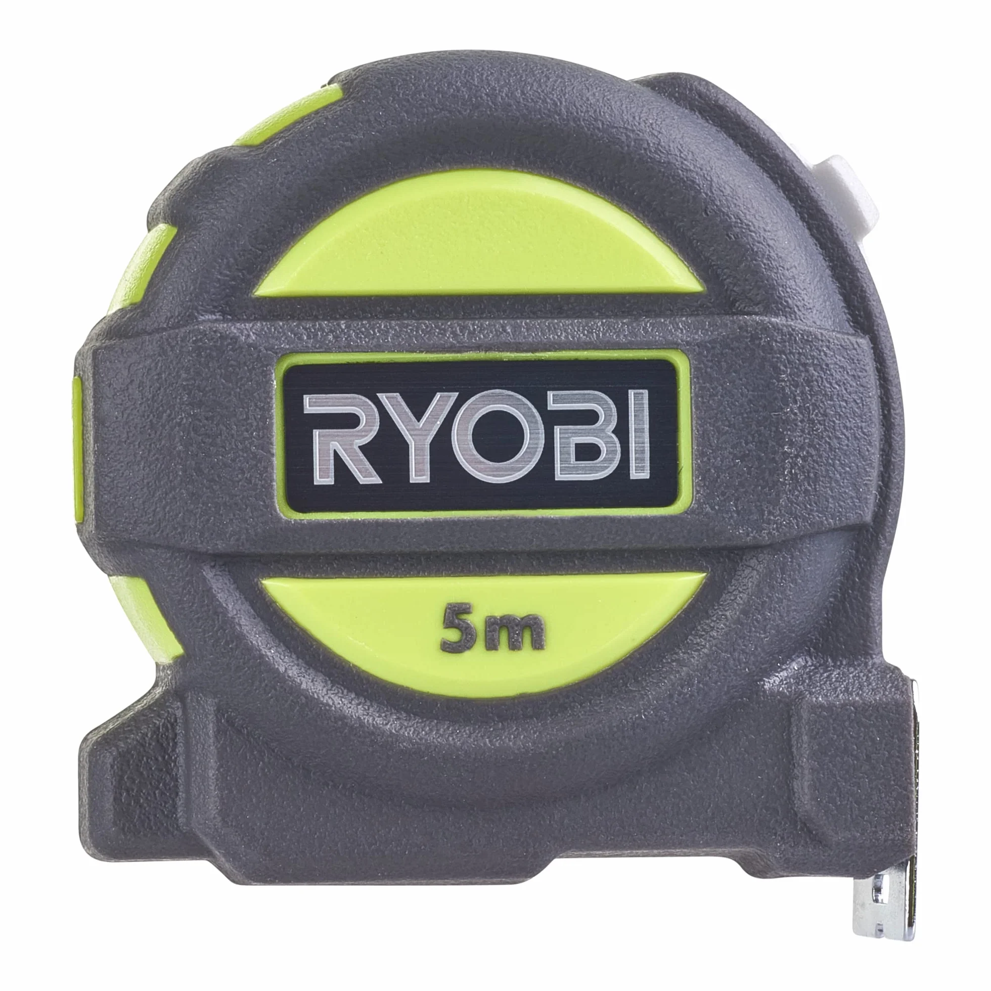 Ryobi RTM5M Metro a Nastro 5 Metri, Anti-Flessione, Guscio Gommato Anti-Urto, Blocco a Pulsante