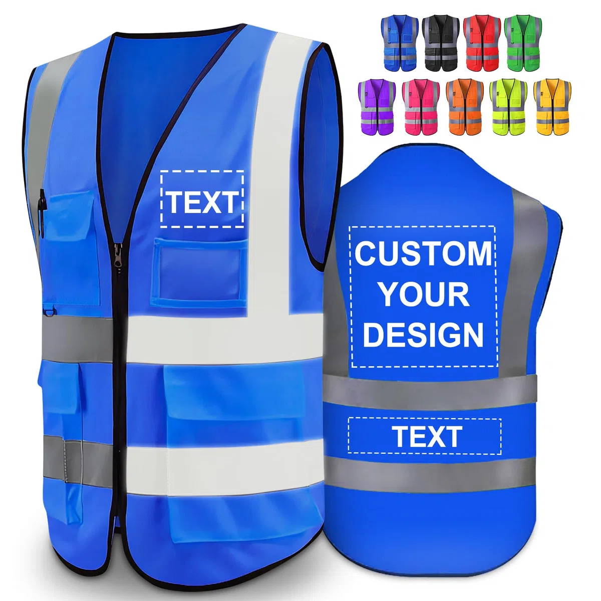 Gilet di sicurezza personalizzato per uomo, abbigliamento da lavoro protettivo riflettente ad alta visibilità con 5 tasche per la costruzione esterna, S ~ 5XL