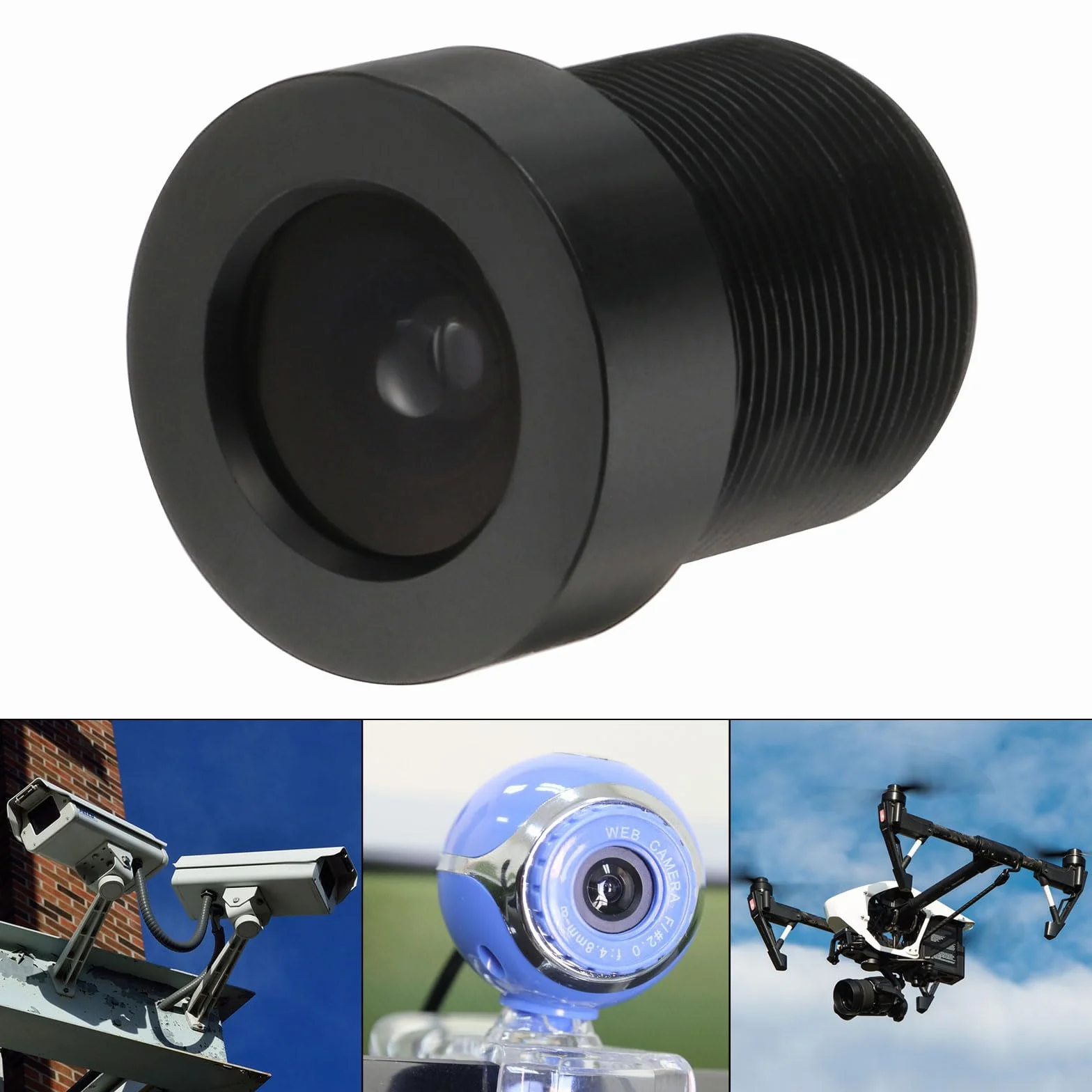 QUARKZMAN 3,6 mm CCTV Fotocamera Lenti 720p F2,0 FPV Grandangolo Sicurezza Fotocamera Lenti M12 Filettato Dia per IP Camera Panoramica Nero