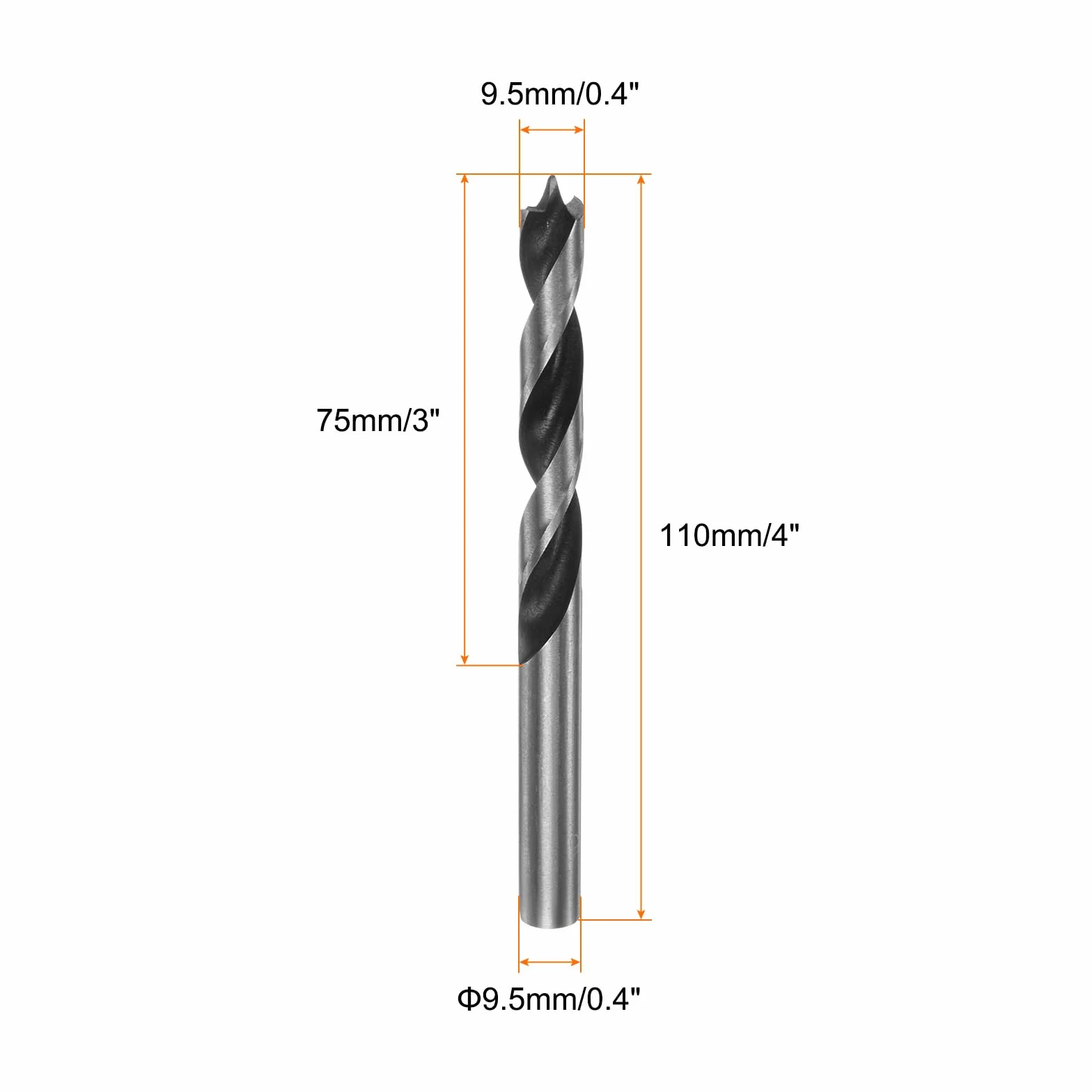 QUARKZMAN Punte Trapano Brad Point 9.5mm(24/64") Dia Punta Dritta Codolo Tondo Punta Brad Metrica 3" Profondità Foratura Punta Elicoidale Spirale per Falegname Legno Plastica Gomma