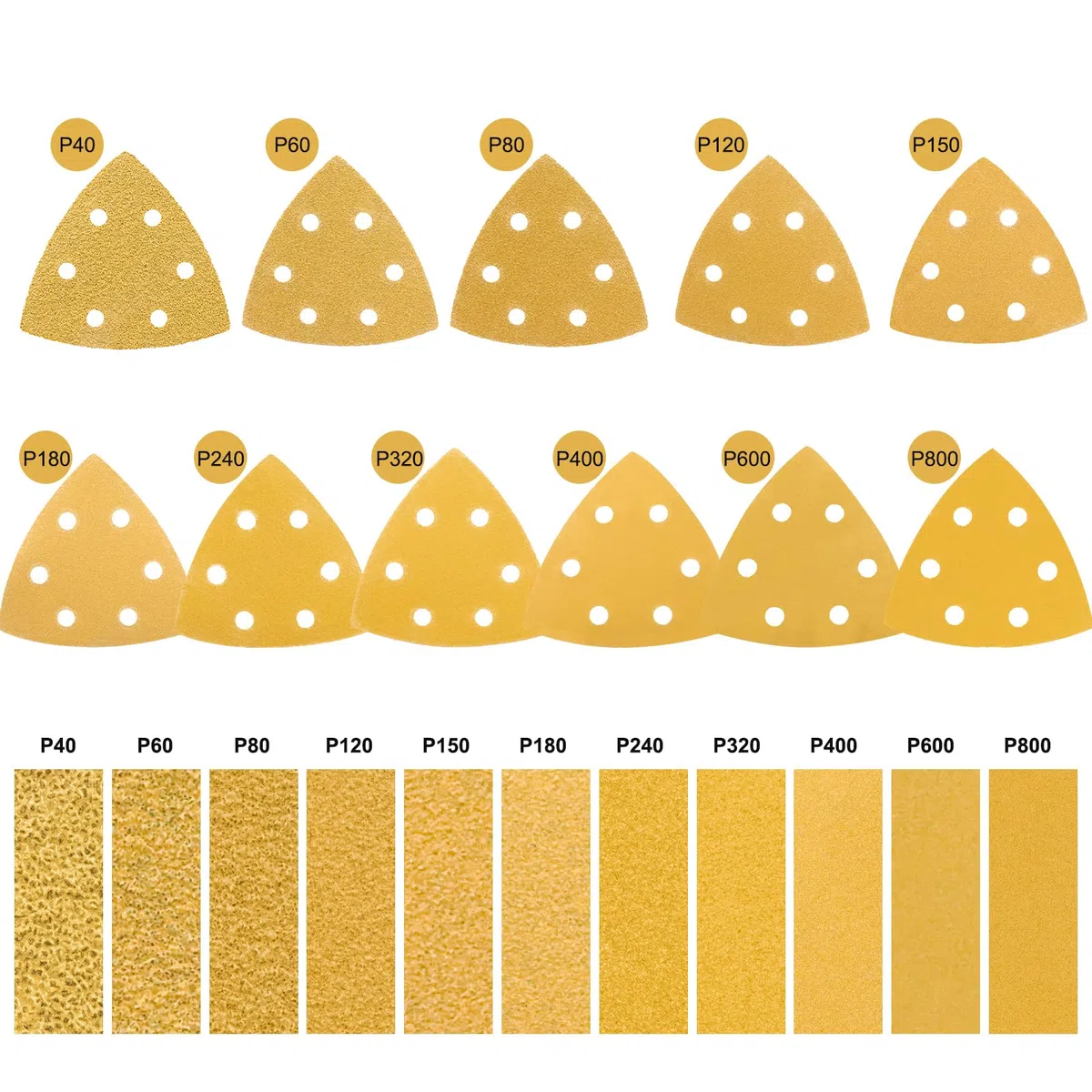 Carta vetrata triangolare │ 60 fogli │ 6 fori │ 93 x 93 x 93 mm │ grana 400 │Per levigatrice a delta │fogli abrasivi │tamponi triangolari fogli abrasivi │tamponi triangolari