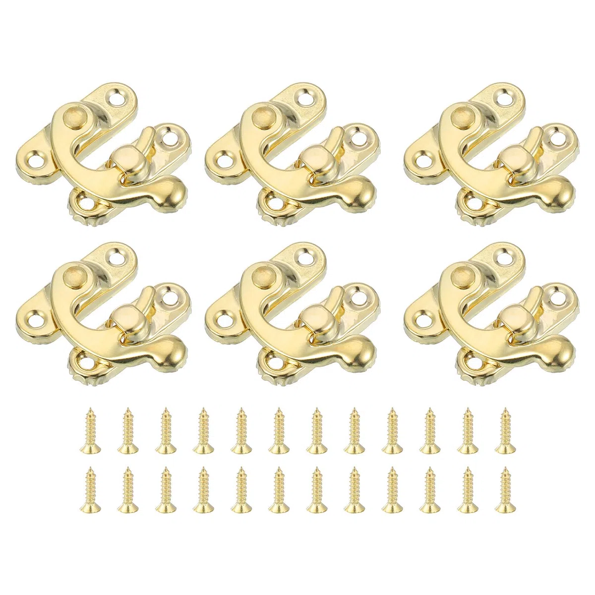 QUARKZMAN 6pz Vintage Serratura Chiavistello, 27 x 32mm Mini Chiavistello Braccio Oscillante Chiavistello Sinistro Gancio Chiavistello con Viti per Scatola Gioielli Valigia Cassetta, Oro
