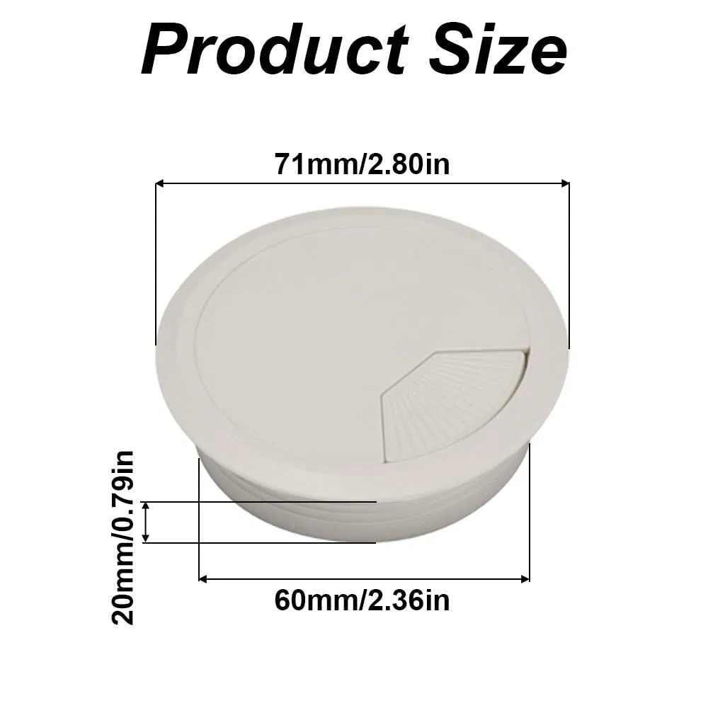 Passacavi da scrivania da 60 mm, confezione da 2 coperture rotonde in plastica, per cavi del piano di lavoro, per scrivania e computer da ufficio (marrone scuro)