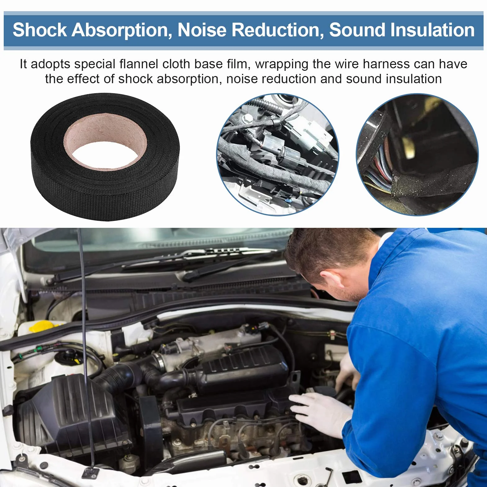 Keenso Nastro per cablaggio automobilistico, nastro per cablaggio automobilistico resistente alle alte temperature (19 mm * 15 m)