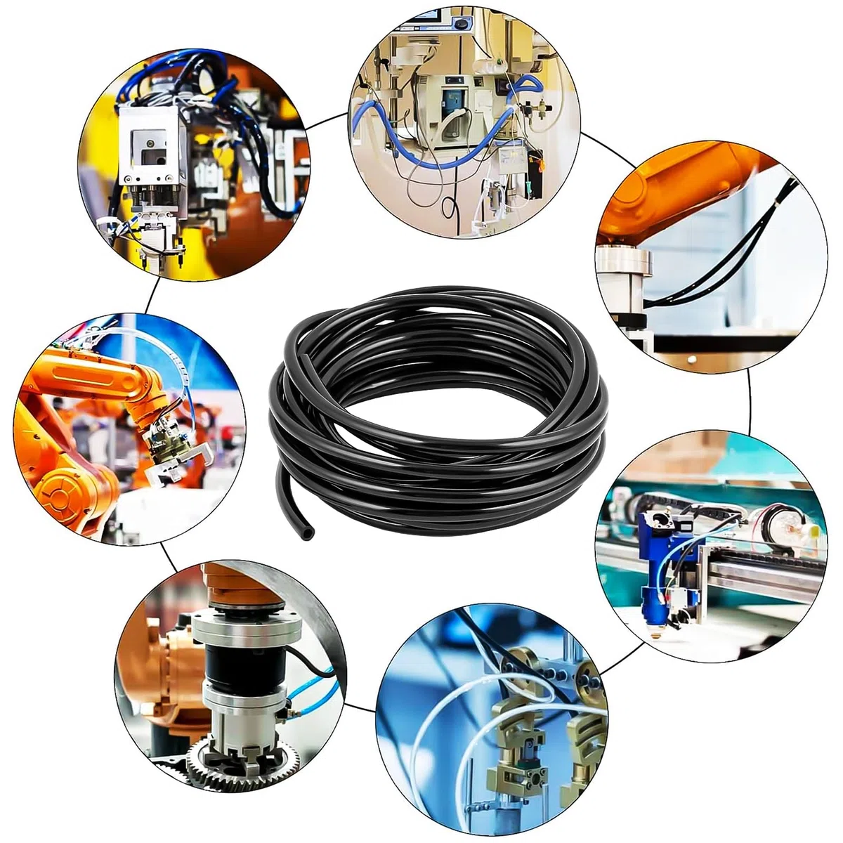 Tubo pneumatico da 20 m, tubo pneumatico da 6 mm con 4 connettori pneumatici, tubo dell'aria compressa per dispositivi pneumatici, industria e casa (nero)