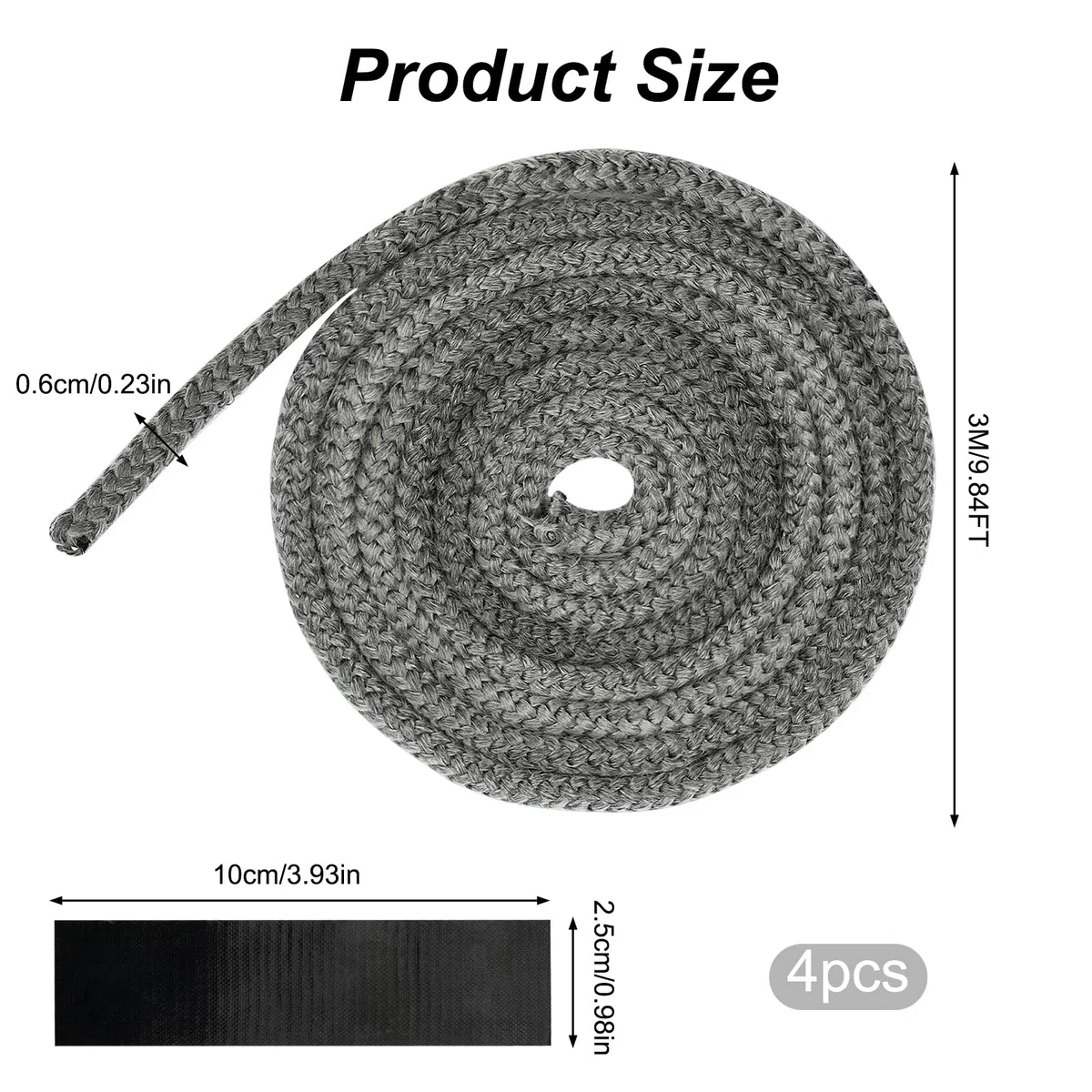 Guarnizione per Porta Stufa 6 mm x 3 meter, Guarnizione Camino Guarnizione Stufa a Legna Fibra di Vetro Corda Ignifuga per Stufa Camini Forno, Caldaia Resistente Fino a 450-550℃