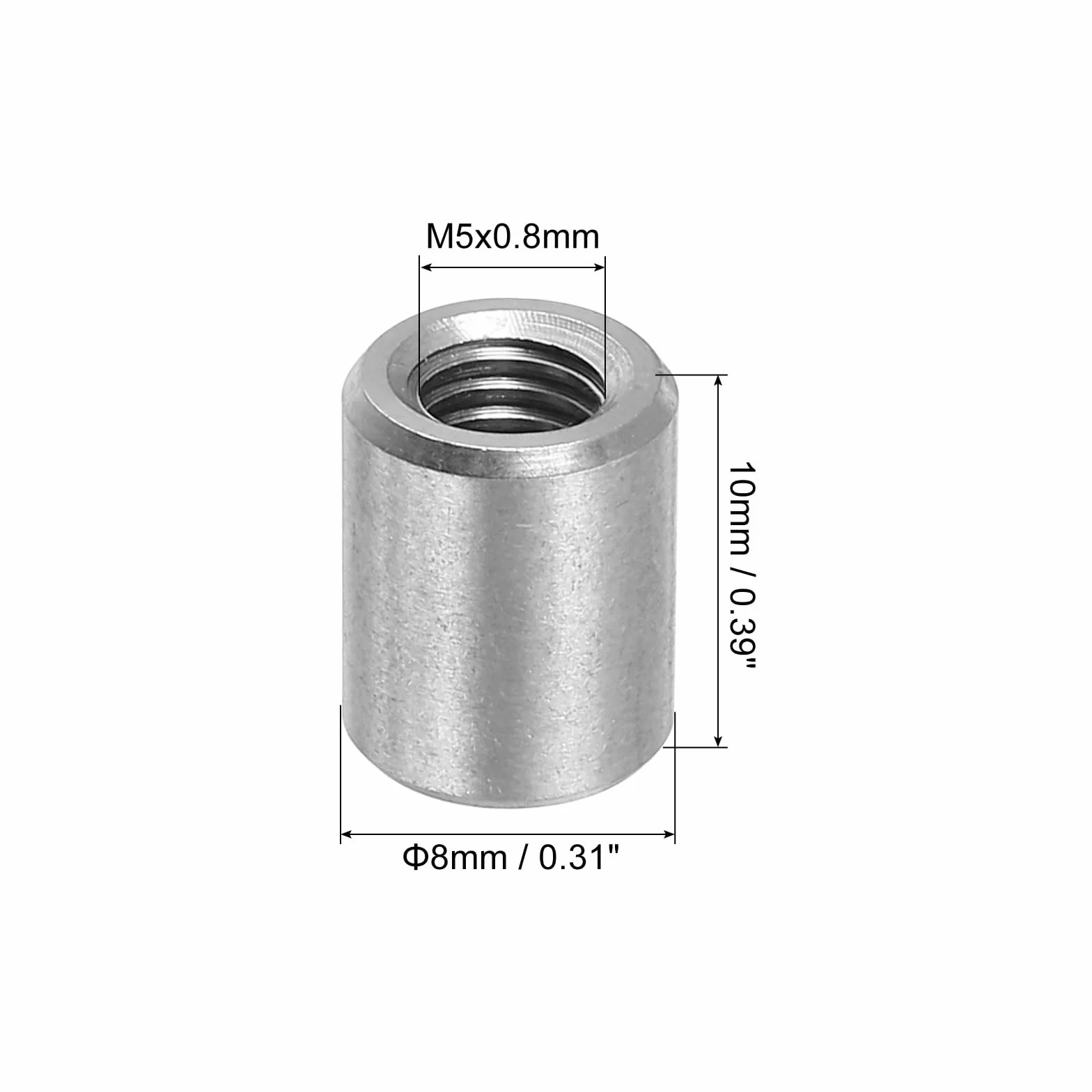 QUARKZMAN 10 dadi di collegamento rotondi M5, in acciaio inox 304, 10 mm/0,39", lunghezza manicotto, dado per staffa, M5 x 10 x 8 mm