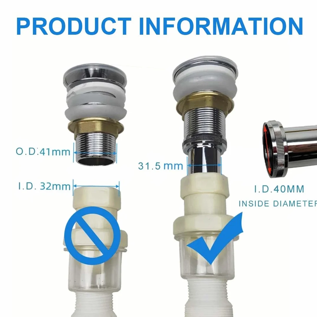 GXGM Tubo Di Prolunga Per Scarico Lungo 300 Mm,Sifone Lavabo Bagno, Scarico Lavandino Bagno, Tubo Di Prolunga Per Scarico Cromato Per Scarico Del Lavabo (Dado, Rondella Di Tenuta In Gomma)
