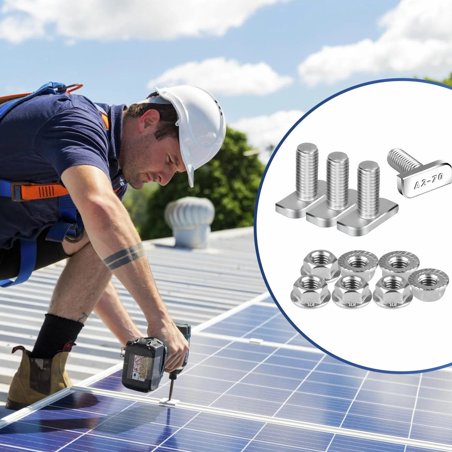 Viti Testa a Martello M8 x 20 Acciaio Inox A2-70 12 Pezzi Bulloni per Binari Fotovoltaico