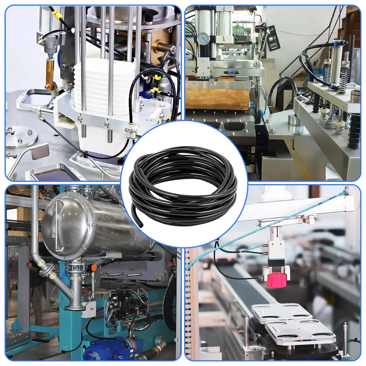 Tubo pneumatico da 20 m, tubo pneumatico da 6 mm con 4 connettori pneumatici, tubo dell'aria compressa per dispositivi pneumatici, industria e casa (nero)