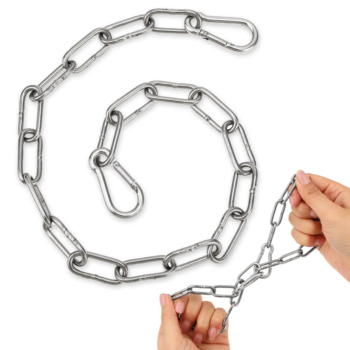 Catena a maglie in acciaio inox, 50 cm, con moschettone, catena in metallo per recinzioni esterne, gabbie per uccelli, porte esterne