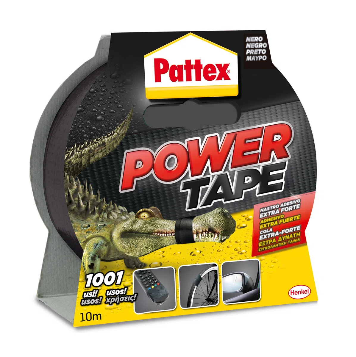 Pattex Power Tape, Nastro Telato Americano, Nastro Isolante Extra Forte per Carichi Pesanti, Per Tutti i Materiali, Impermeabile, Universale, Per Riparazioni, Fissaggio, Imballaggio, Nero, 48mmx10m