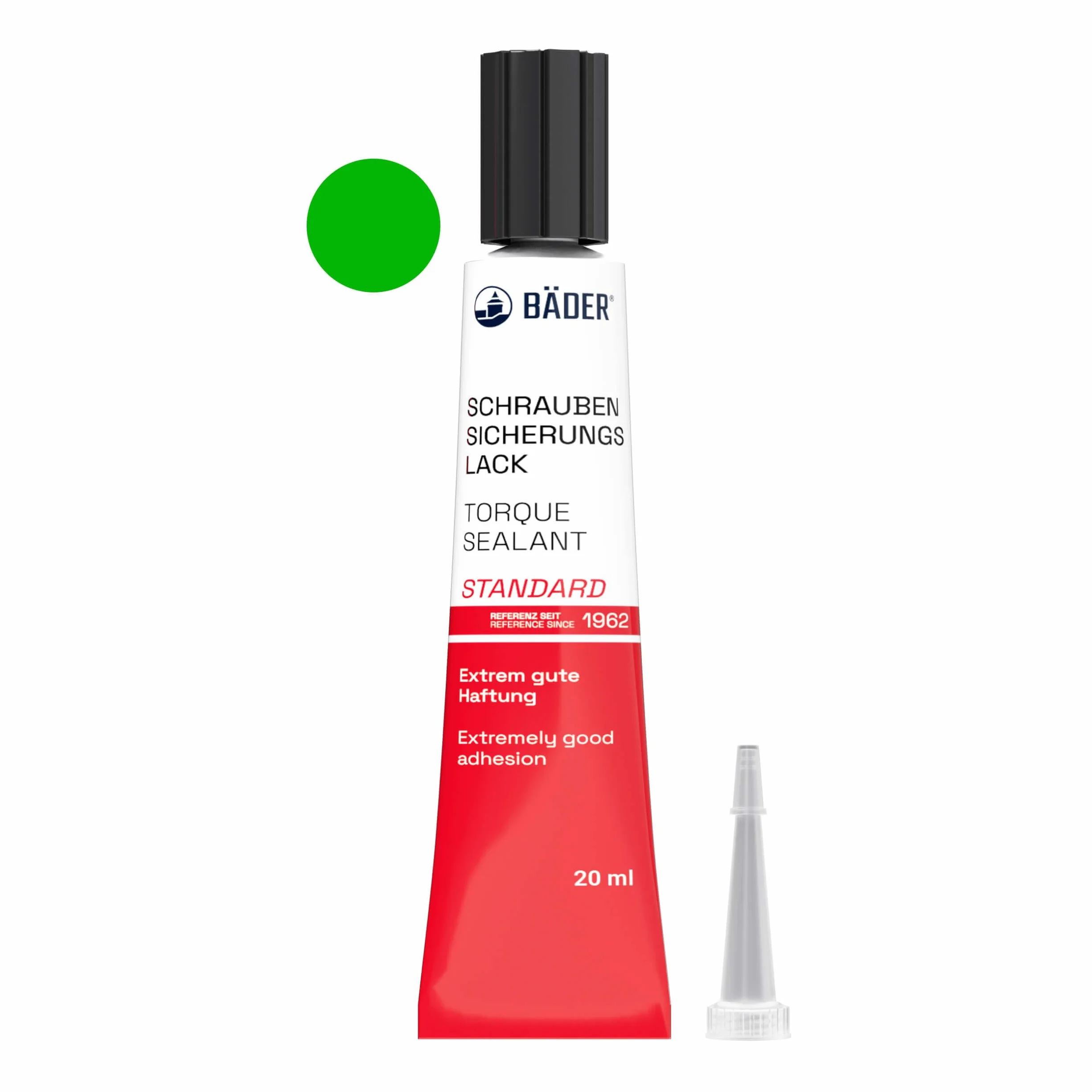 La vernice di sicurezza originale FAST DRY verde 20 ml di BÄDER LACKE. Il riferimento 1962 – strumento per fissare, firmare, sigillare, sigillare e dimostrare la manomissione