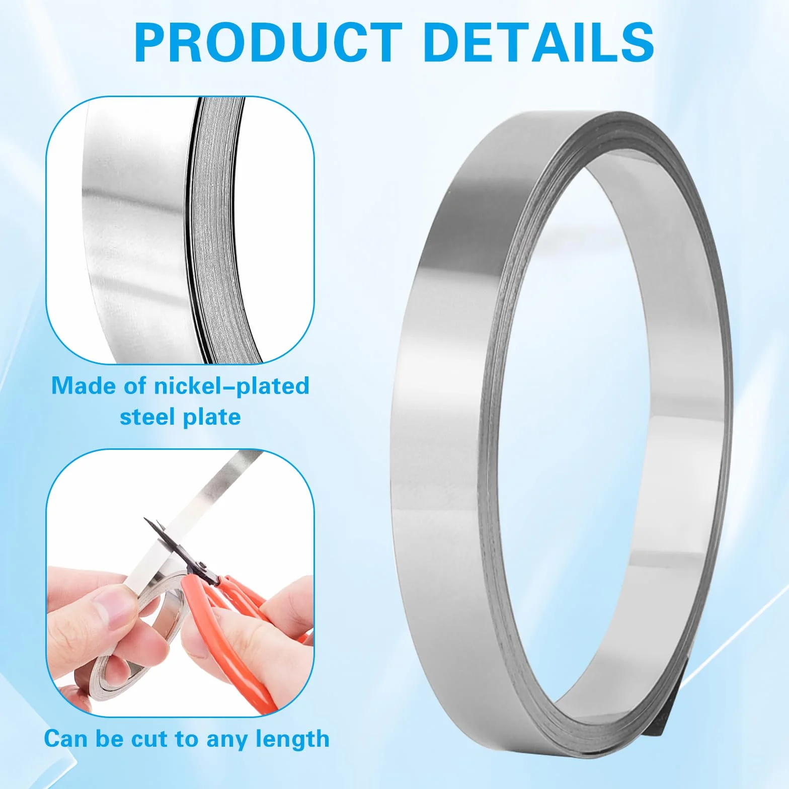 20m Nastro In Nichel, 8 x 0,12mm Striscia di Nichel Puro con Alta Conduttività, Saldature a Punti per Piattina Nickel per 18650 Batterie, Nichel Striscia per Lavorazioni Artigianali (10M/Rotolo)